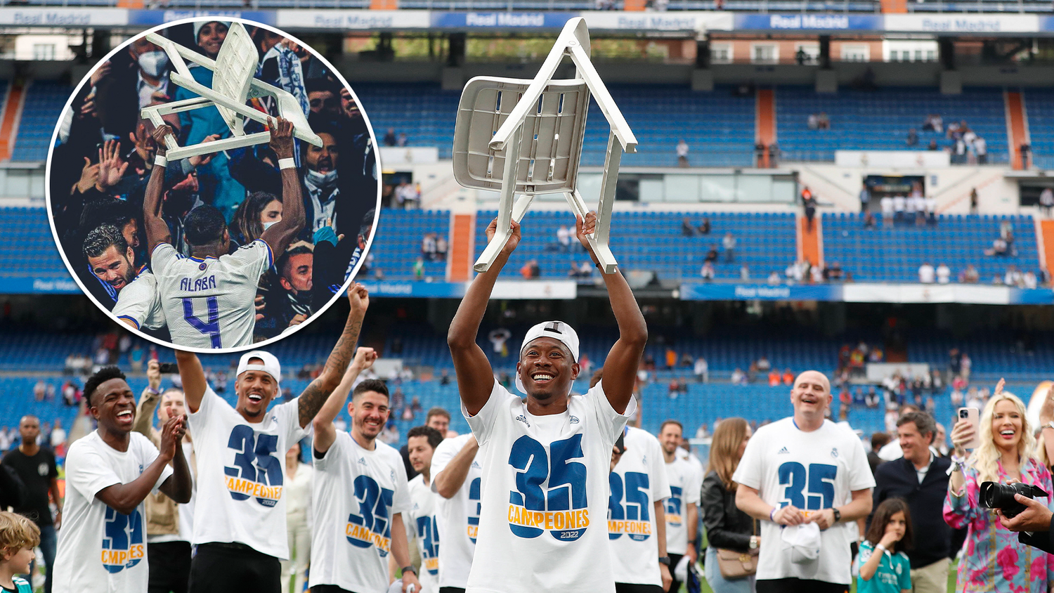 David Alaba und der Klappstuhl sind in Madrid legendär.