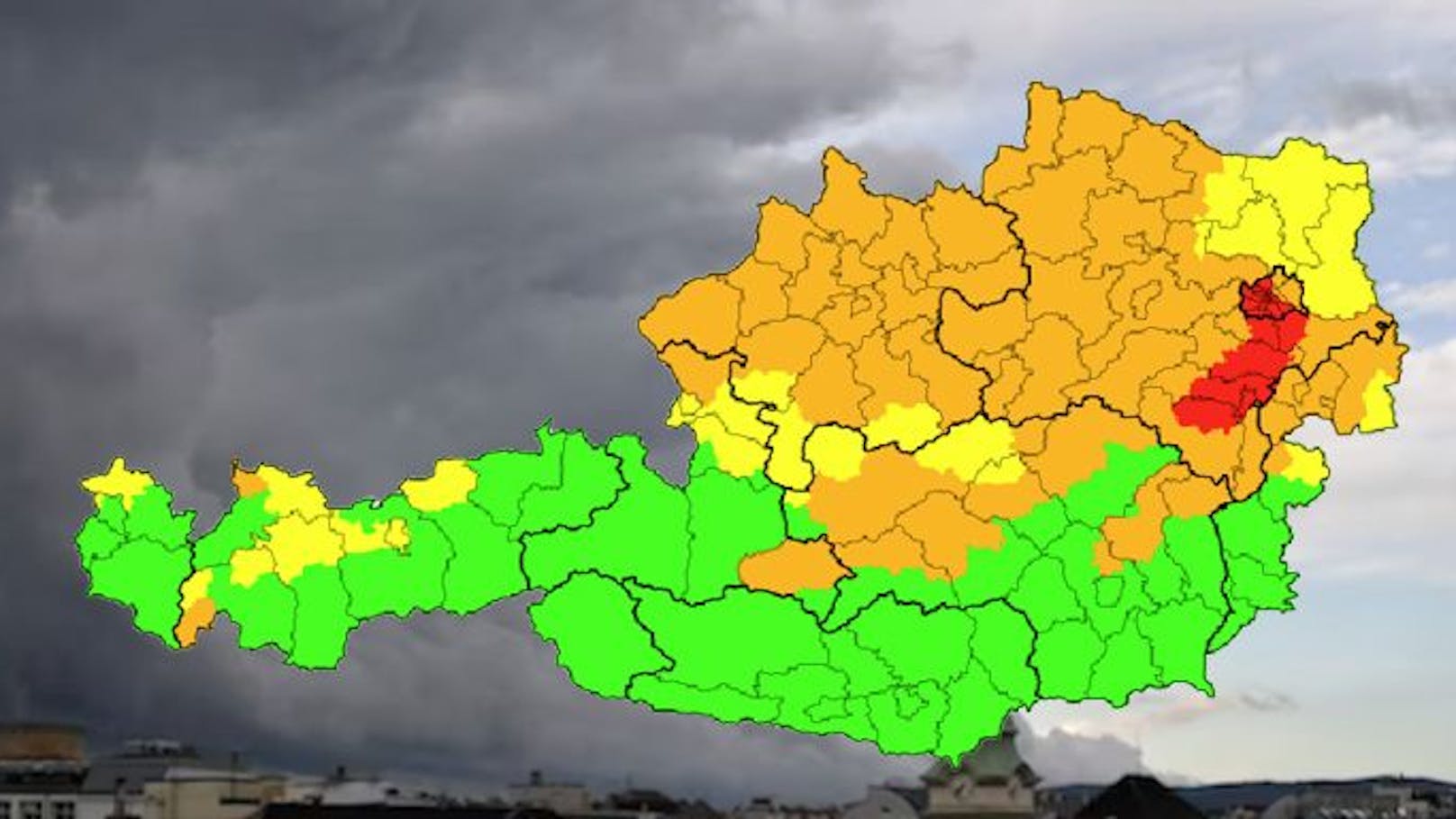 Rote Unwetter-Warnstufe gilt jetzt im Osten Österreichs
