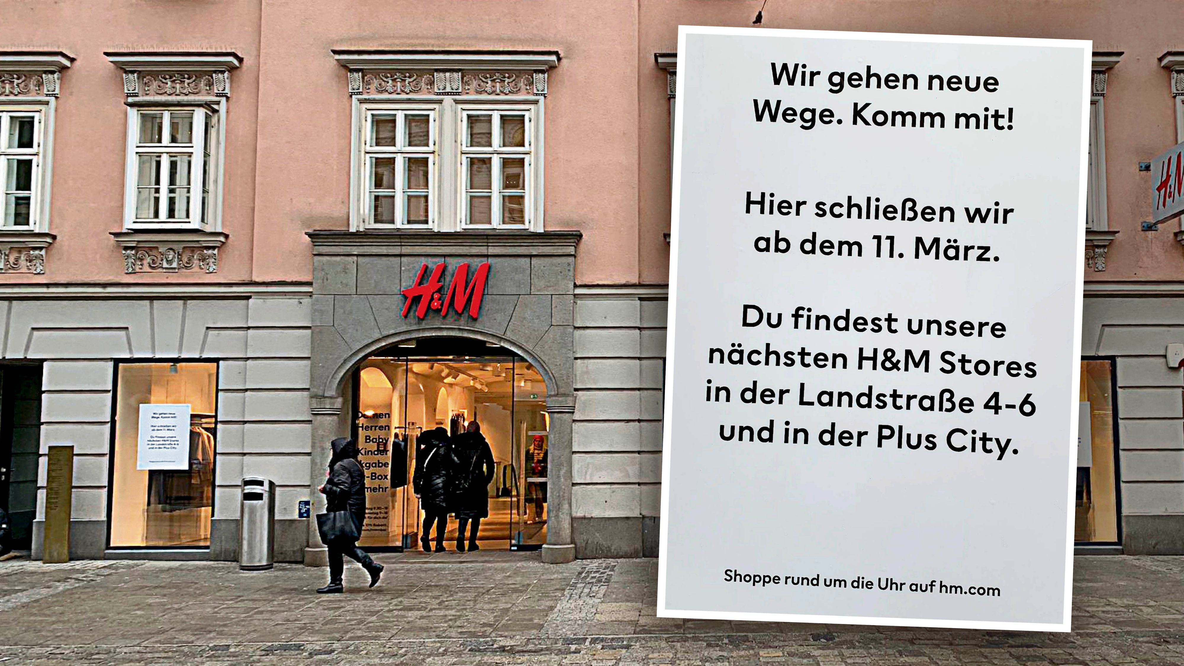 Sperrt bald zu: Die bekannte H&M-Filiale in der Linzer Landstraße nahe der Mozartkreuzung.