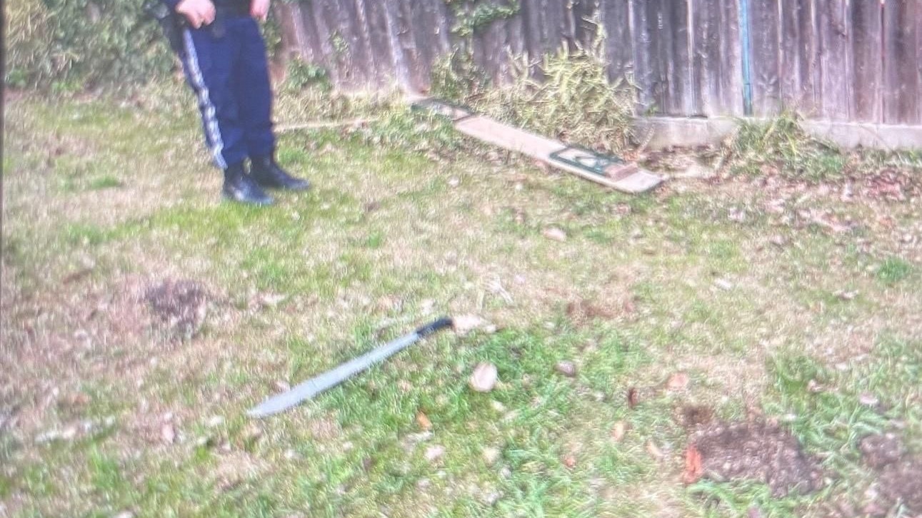 Die Machete im Garten des Hauses, wo es zur tödlichen Schussabgabe kam.