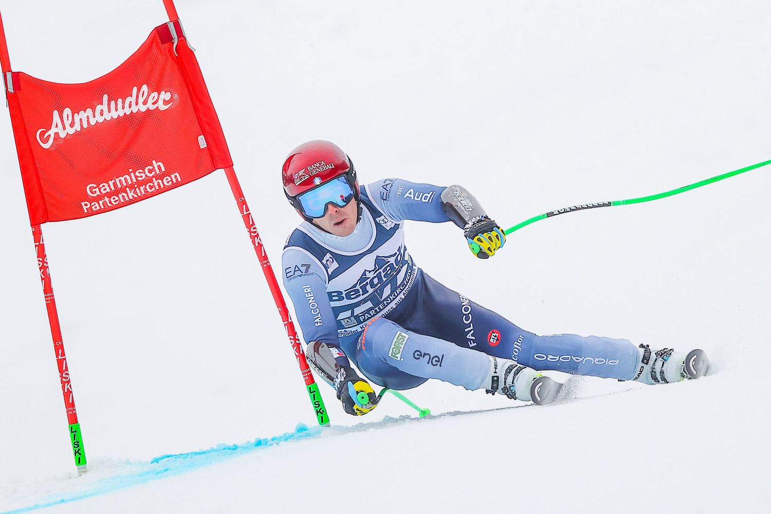 Der Franzose Nils Allegre im Super-G von Garmisch.