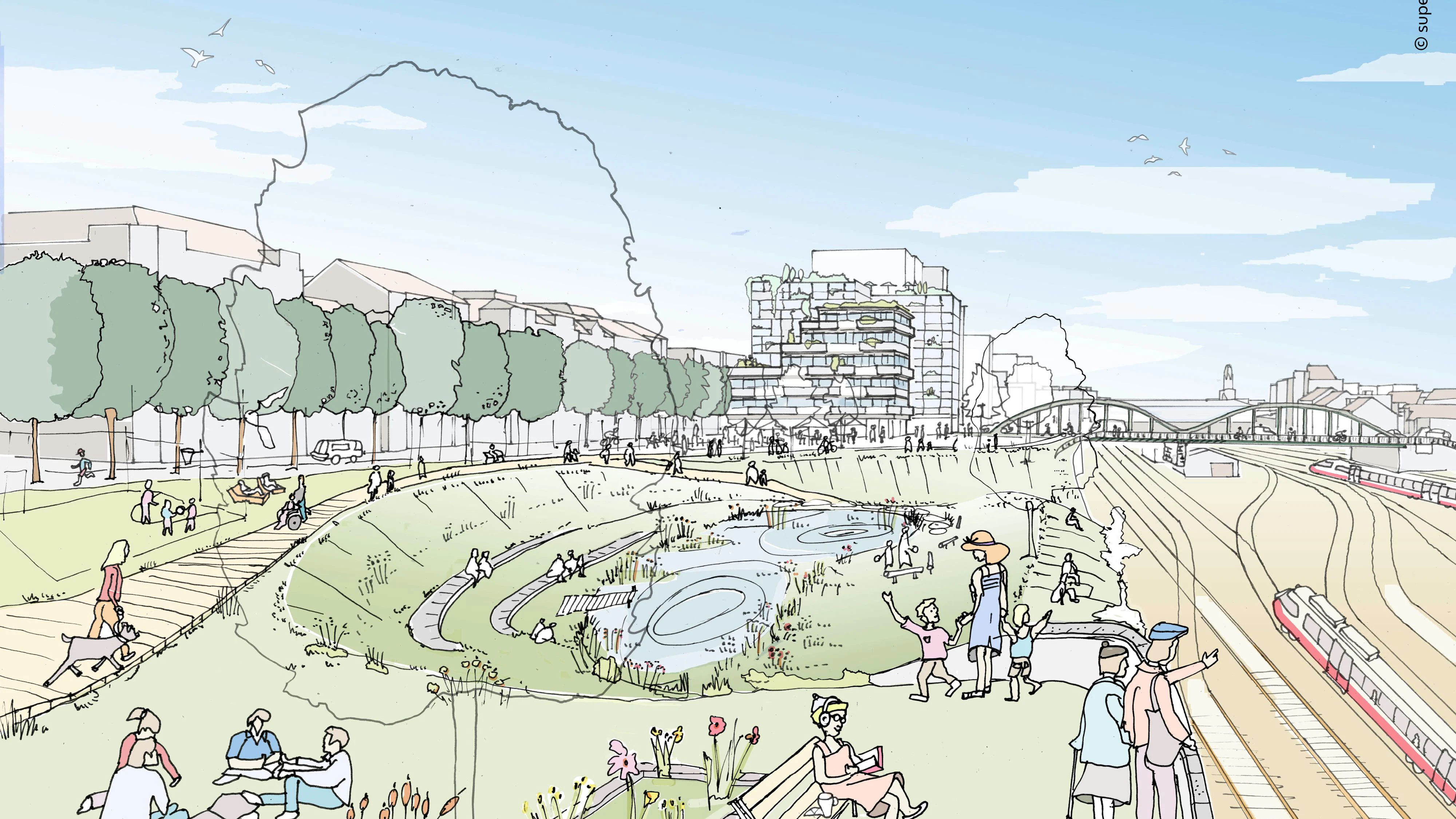 Visualisierung: Neuer Landschaftspark am Westbahnhof