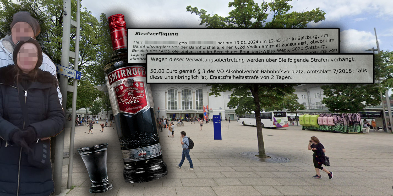 Ärgerlich – weil ein Linzer am Südtirolerplatz in Salzburg 0,2cl Vodka konsumierte, musste er eine Geldstrafe bezahlen.