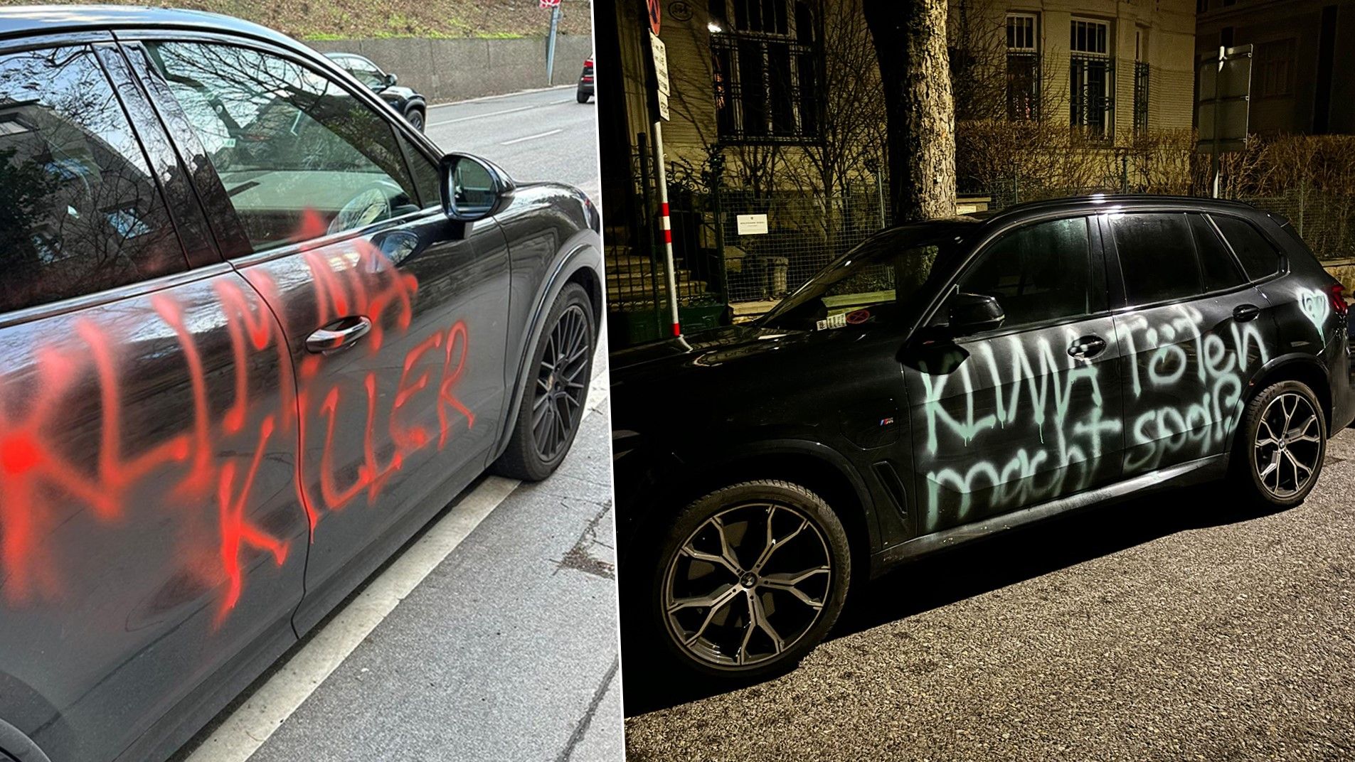 Am frühen Donnerstag sprühte der Unbekannte klare Messages an die Fahrzeuge.