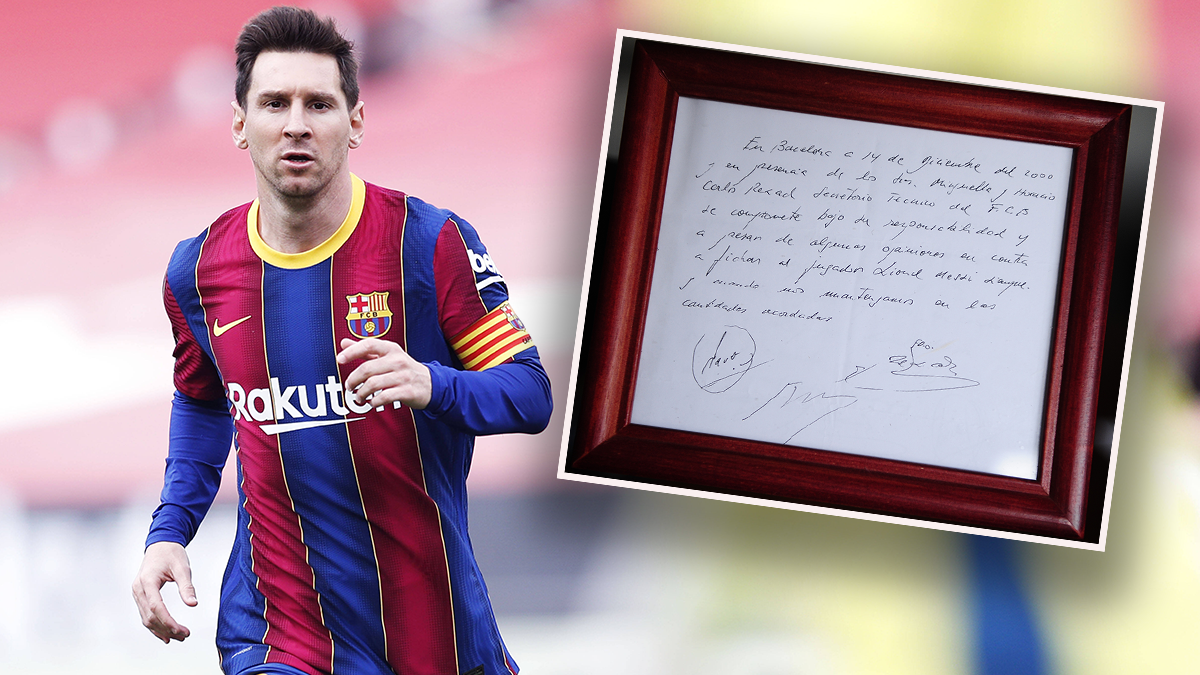 Der Wechsel von Lionel Messi nach Barcelona wurde auf einer Serviette festgehalten. 
