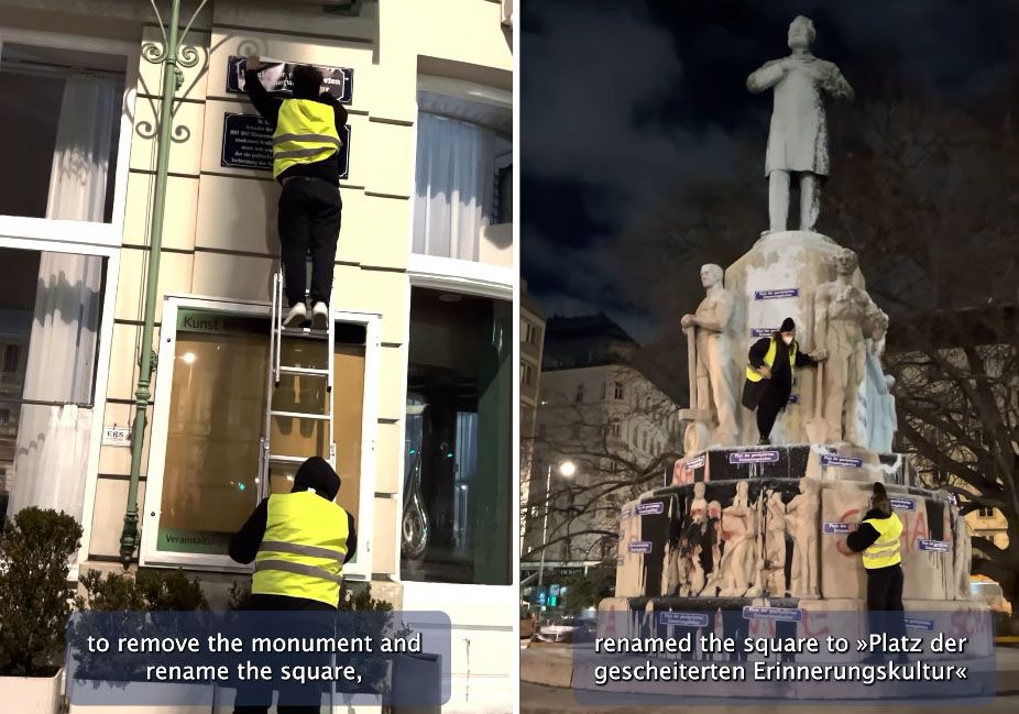 Aktivisten überkleben Straßenschilder Dr. Karl Lueger