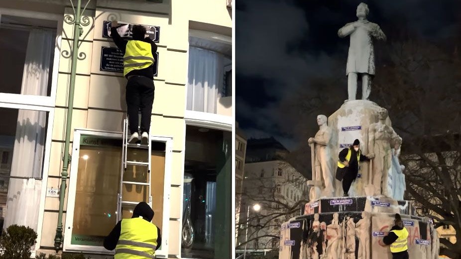 Aktivisten überkleben Straßenschilder Dr. Karl Lueger