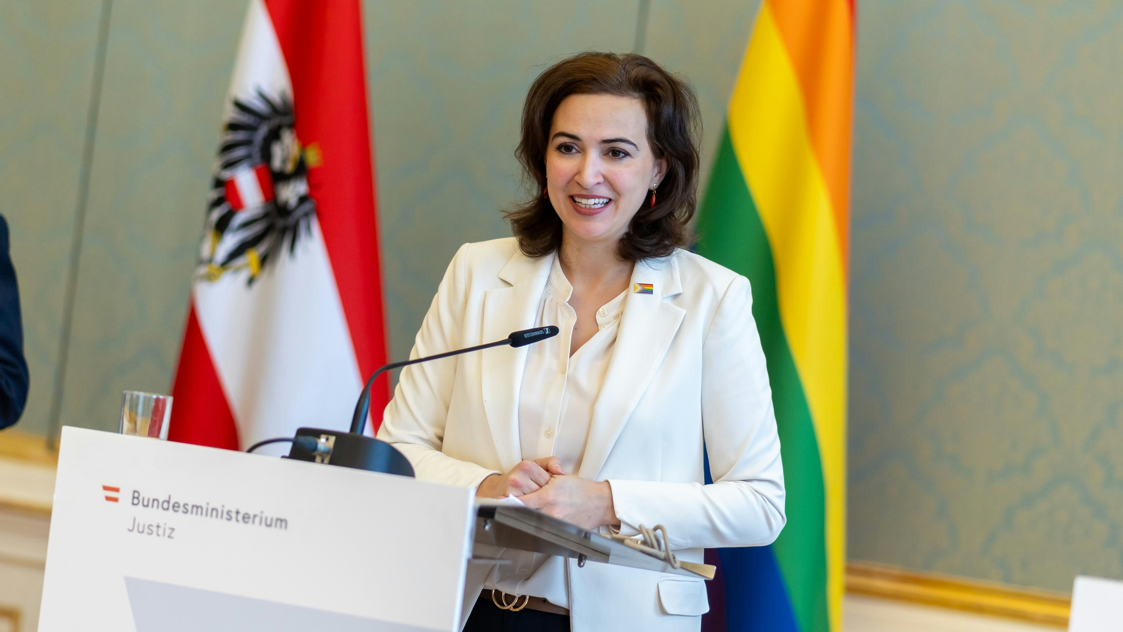 Justizministerin Alma Zadić bei der Präsentation der Details