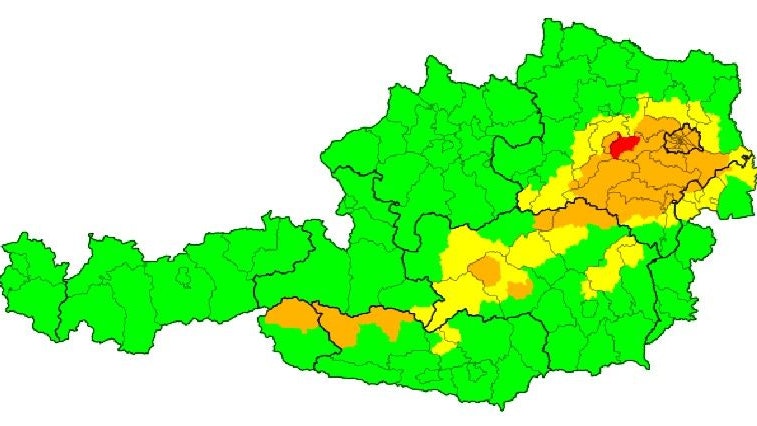 Aktuelle Unwetterwarnungen für Österreich.