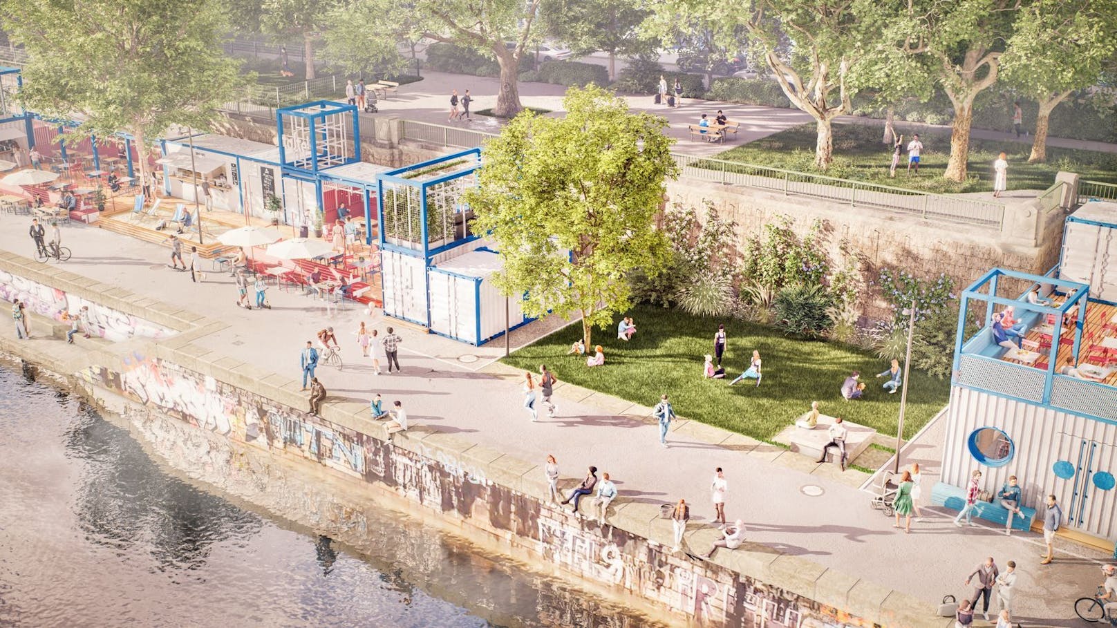 So soll der neue Pocket-Park, der anstelle des Glashauses an den Donaukanal konmt, aussehen.&nbsp;