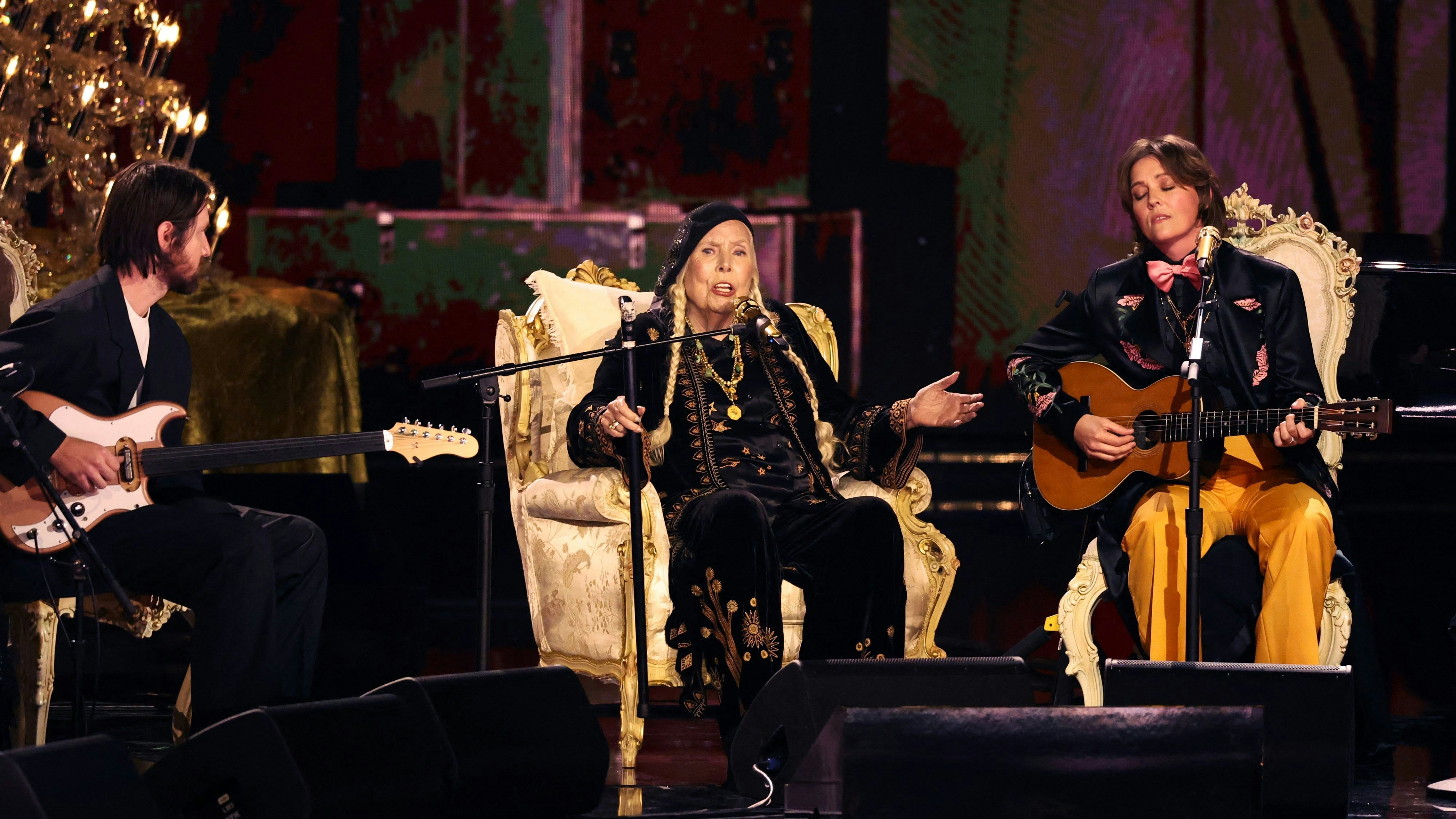Joni Mitchell performs during the 66th Annual Grammy Awards in Los Angeles, California, U.S., February 4, 2024. REUTERS/Mike Blake