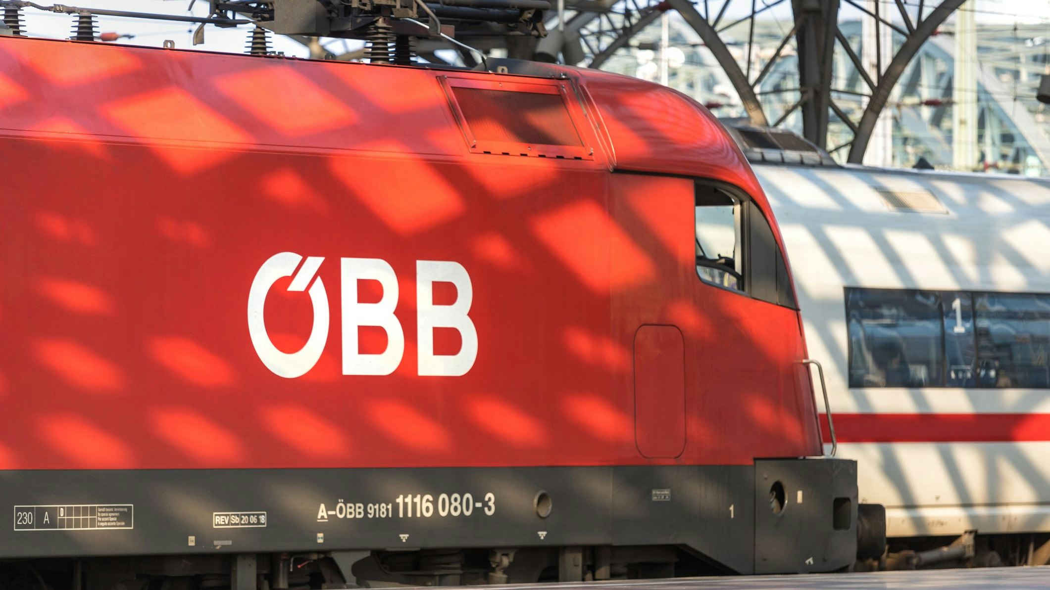 cologne, North Rhine-Westphalia/germany - 17 07 19: öbb austrian train locomotive in cologne germany