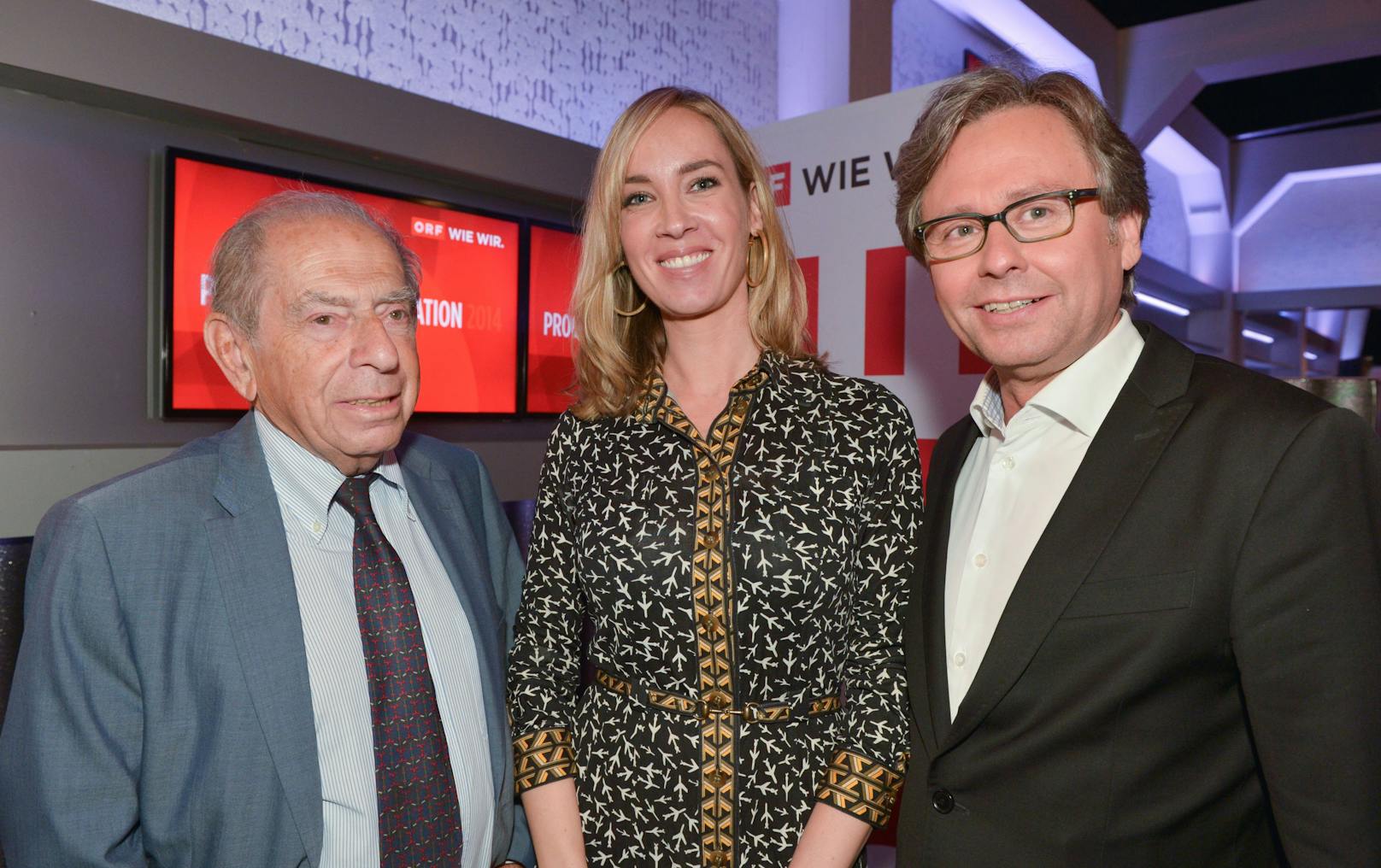 Nadja Bernhard mit Paul Lendvai und dem ehemaligen ORF-Chef&nbsp;Alexander Wrabetz.