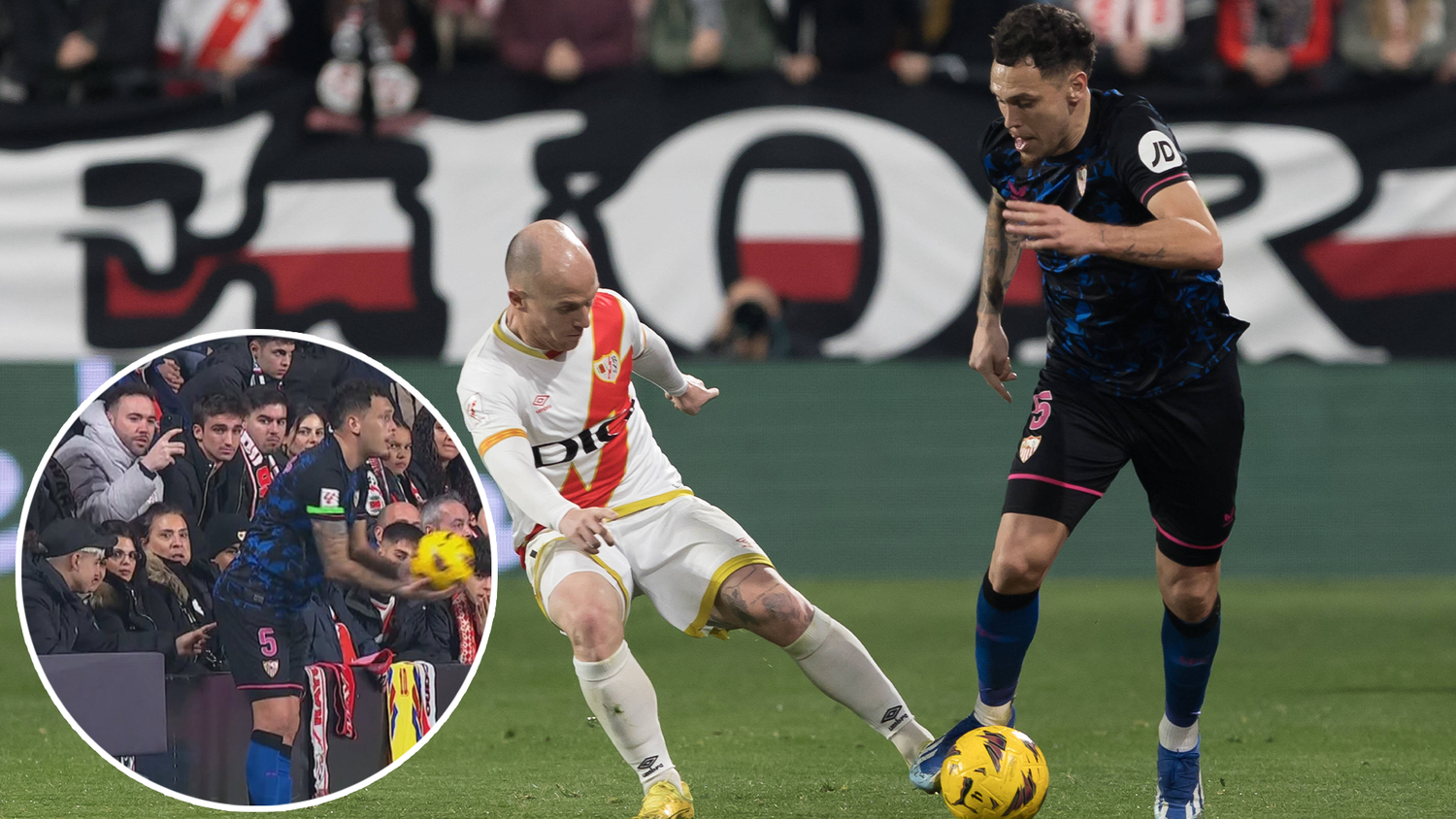 Sevilla-Profi Lucas Ocampos wurde bei einem Einwurf im Spiel gegen Rayo Vallecano belästigt.