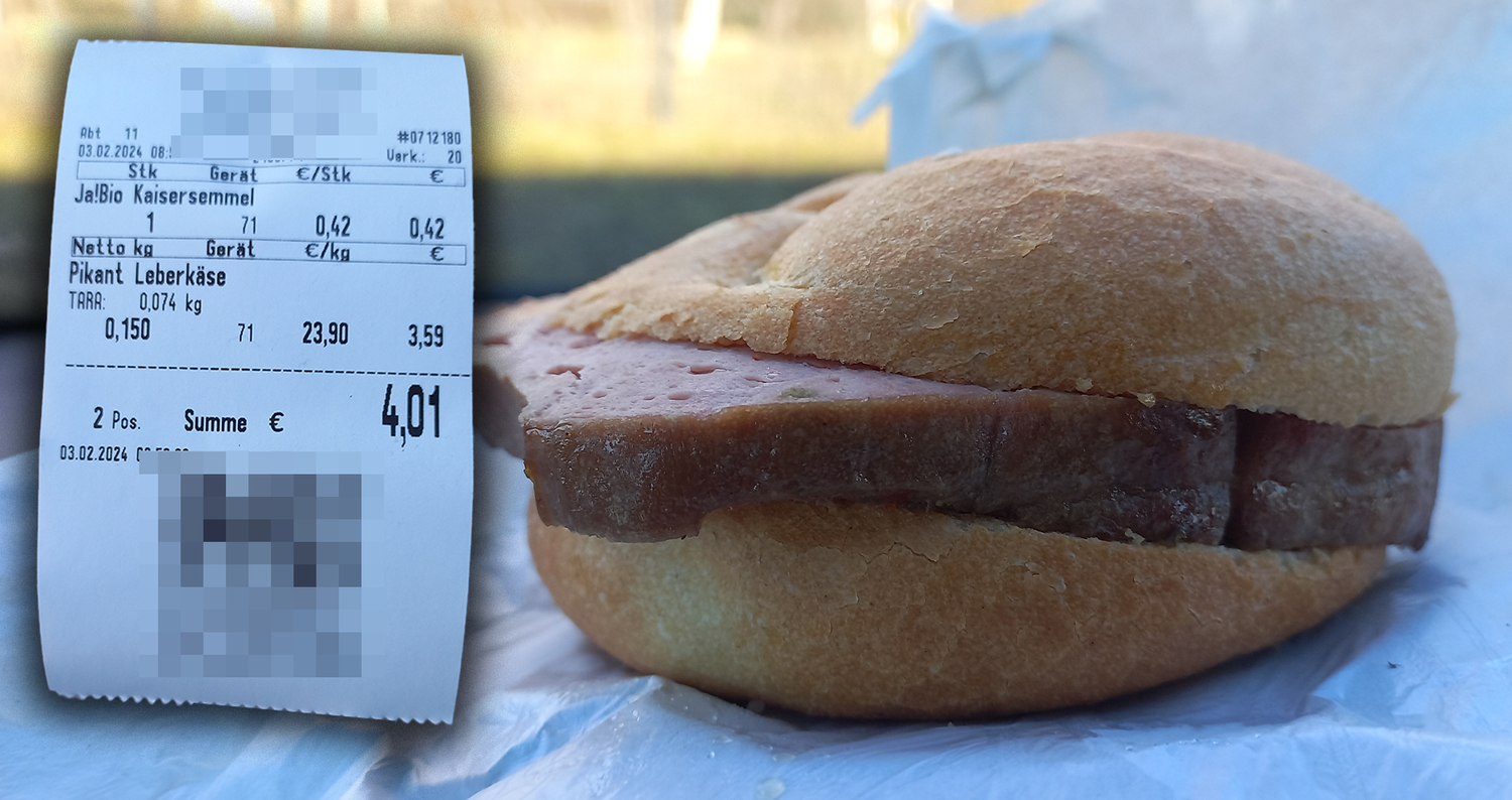 Ein Burgenländer steht auf Leberkässemmel, jedoch findet er den Preis, den er kürzlich bezahlte, unverschämt.