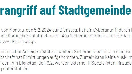 Cyberangriff auf die Stadtgemeinde Korneuburg. 