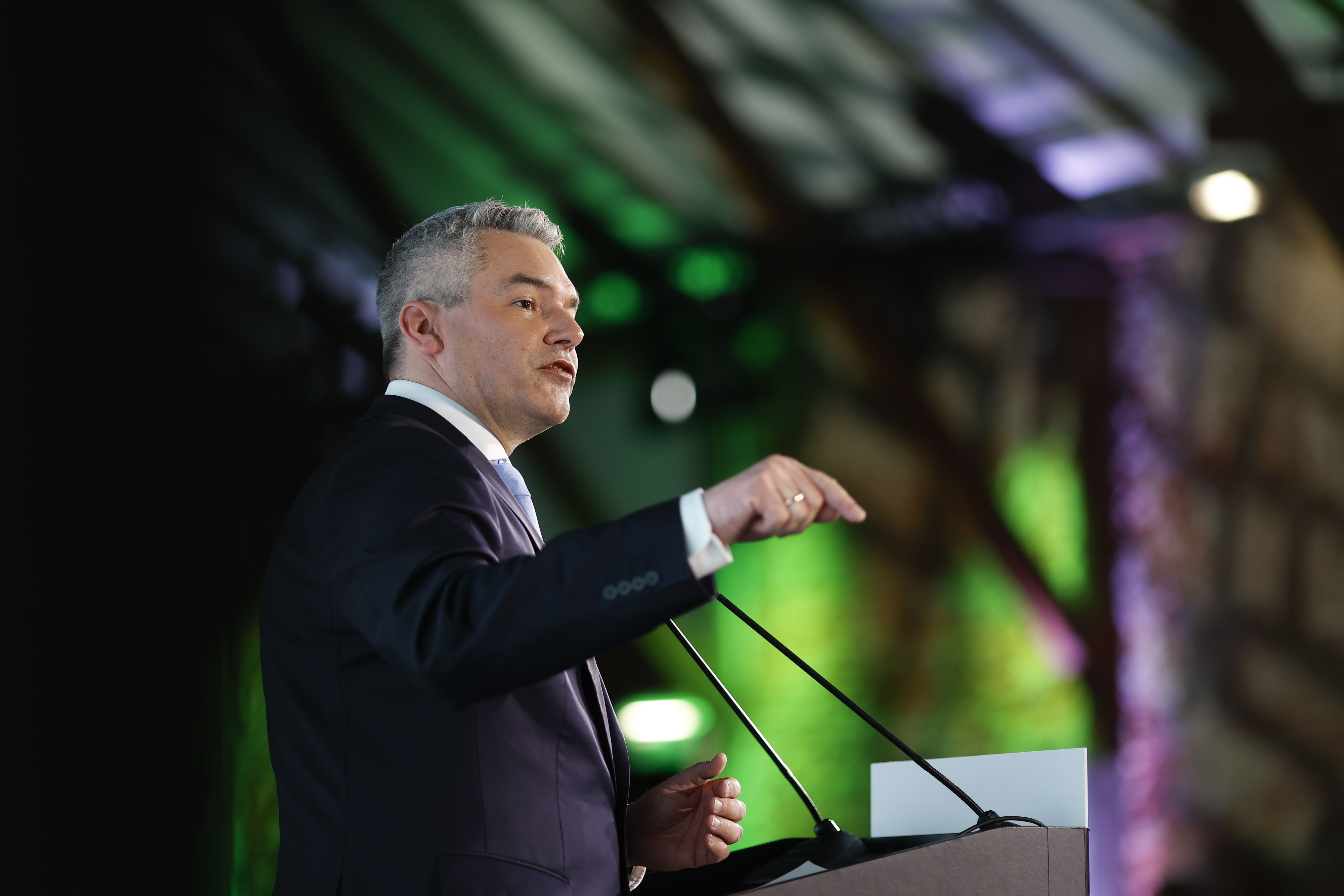 Bundeskanzler Karl Nehammer während eines Auftrittes in Graz am 10. Februar 2024. 