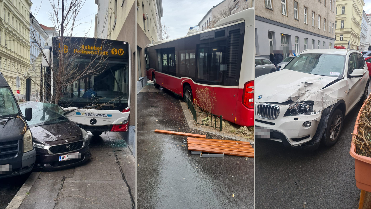 Schwerer Verkehrsunfall in Wien-Leopoldstadt. Mehrere Autos kollidierten, darunter ein Linienbus.