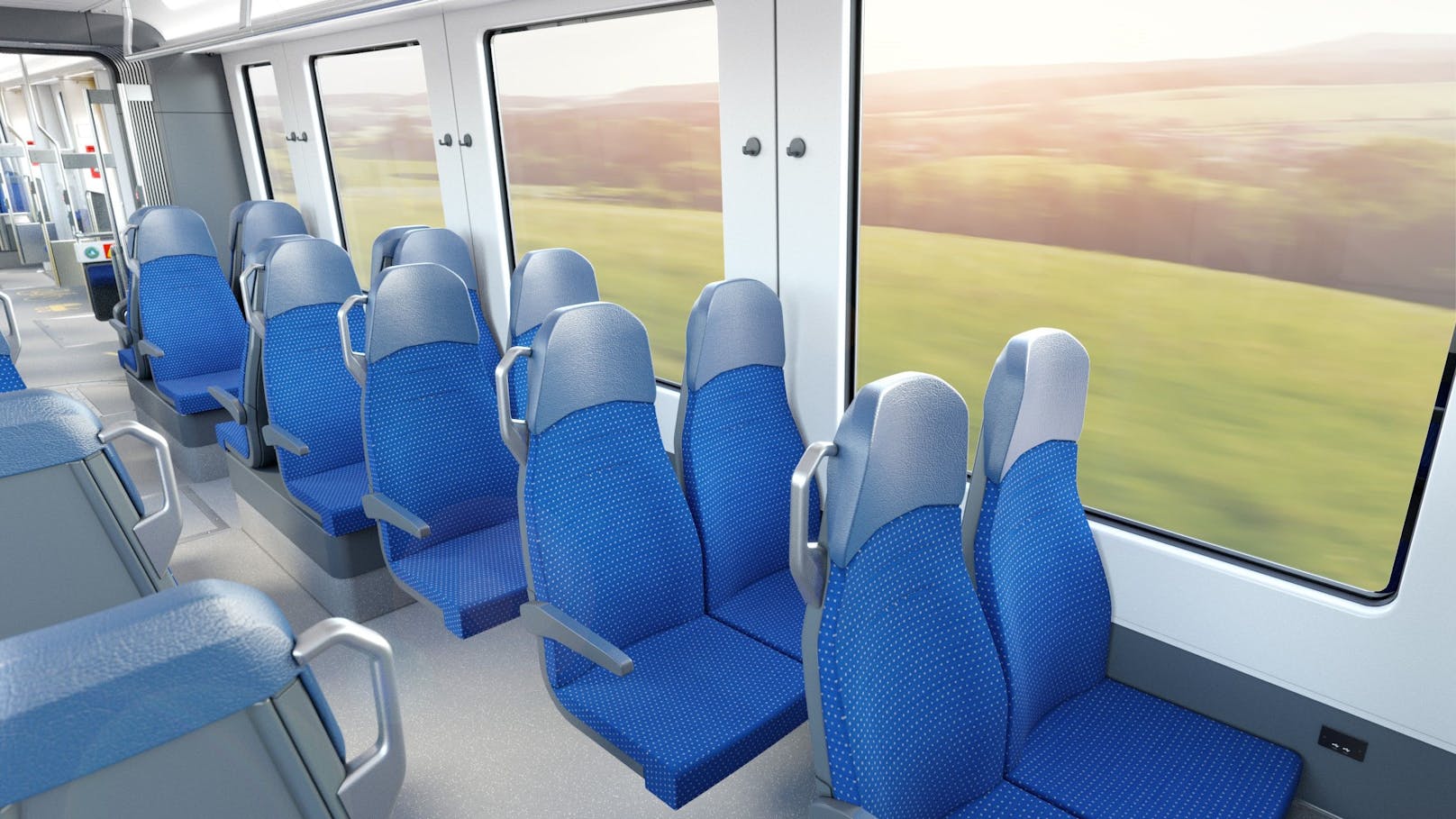 Helle Einrichtung, die Farbe blau dominiert, große Fenster: Auf den ersten Blick wirkt die Innenausstattung der neuen Stadtbahn schlicht, kühl und modern.
