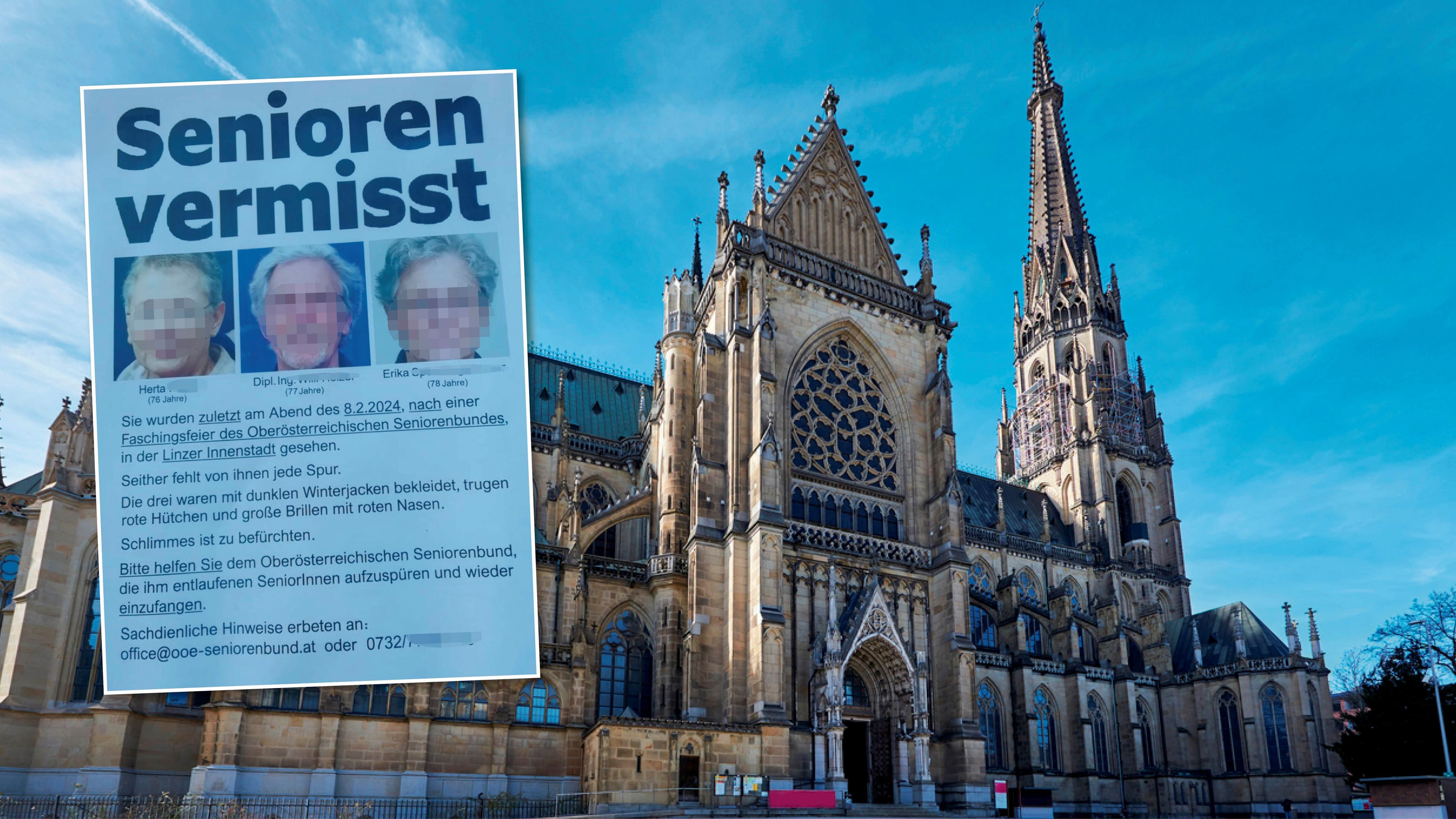 Im Linzer Zentrum – beispielsweise vor dem Mariendom – wurden unzählige Vermisstenplakate angebracht.
