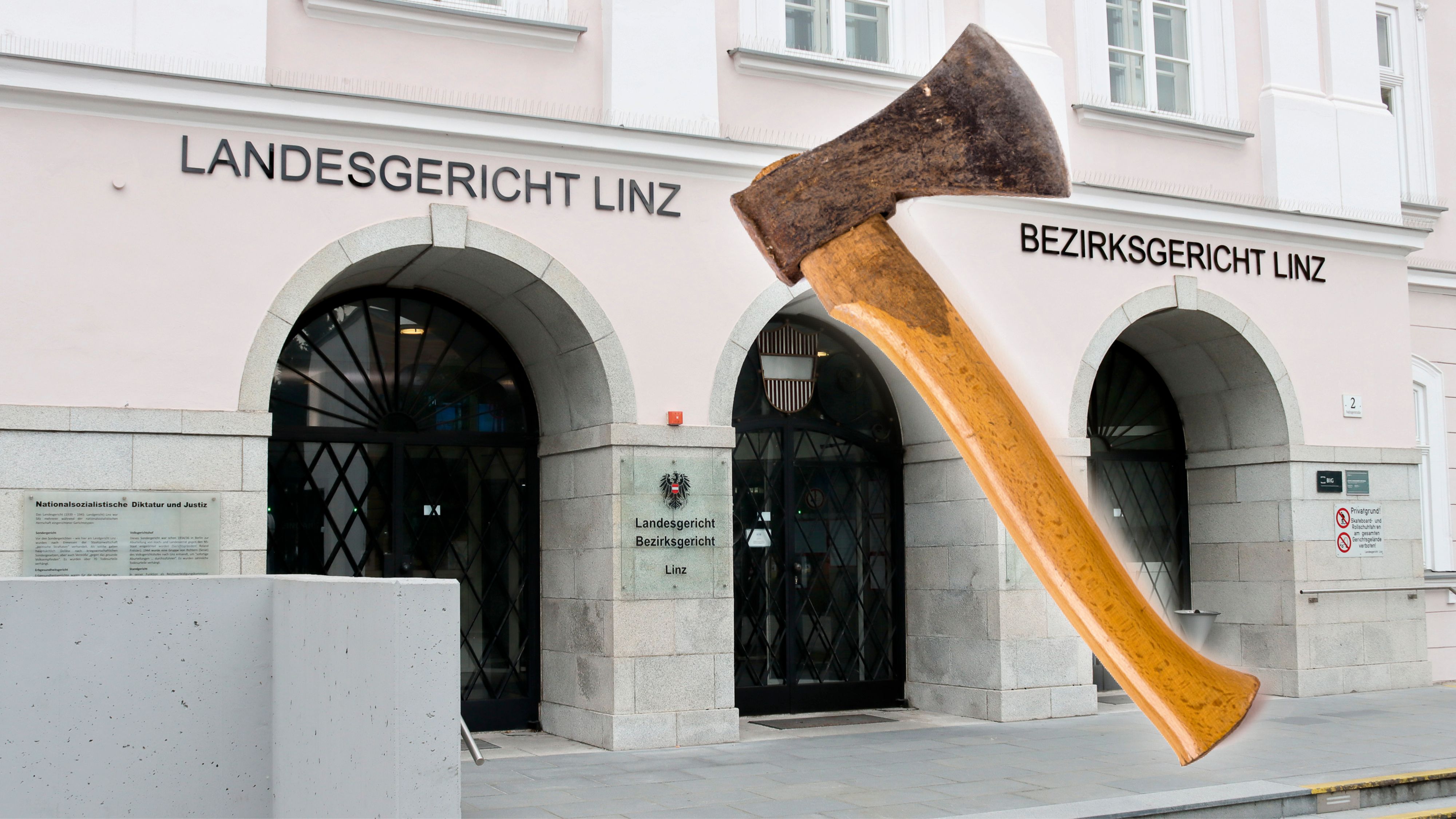 Eine Frau wollte in Linz mit einer Axt ins Landesgericht. Sie wurde bei der Kontrolle aufgehalten.