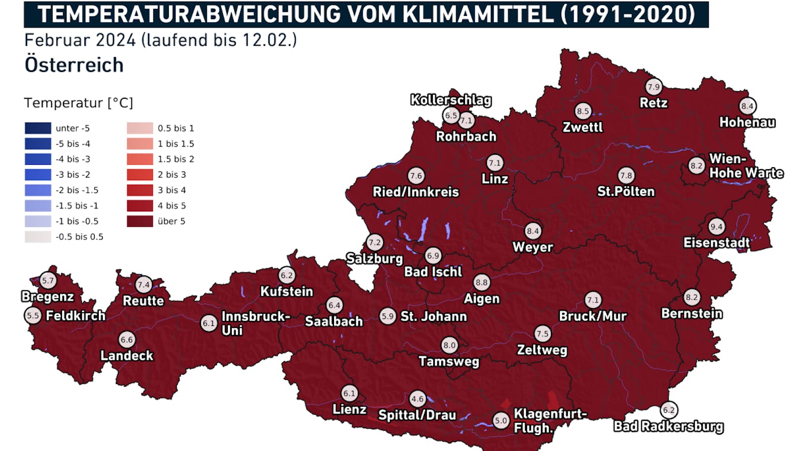 Bislang war es in Österreich im Februar deutlich wärmer als der langjährige Schnitt. 