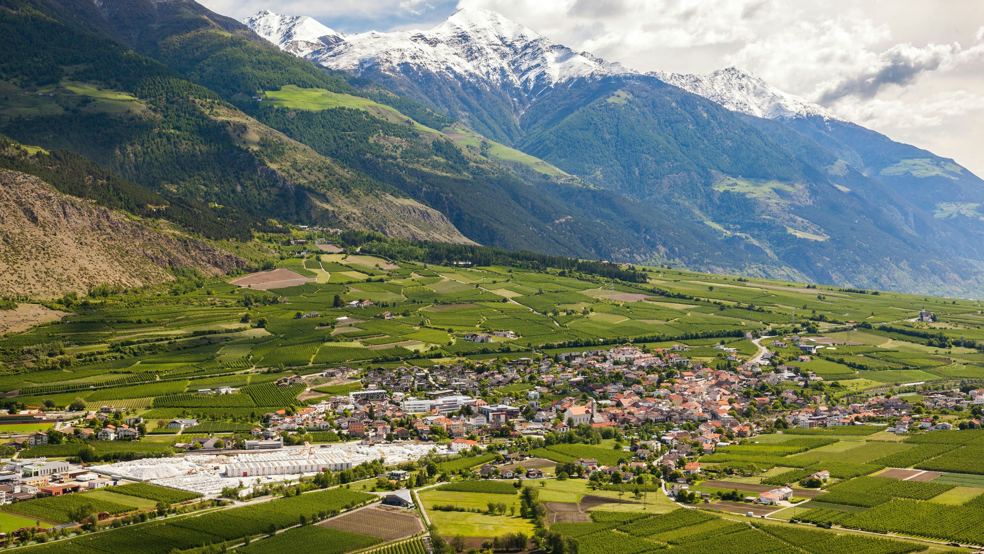 Download von www.picturedesk.com am 12.02.2024 (11:17).  Italien, Suedtirol, Laas, Apfelgueter rund um Laas und das Werksgelaende der Lasa Marmo GmbH, Europa. Engl.: Italy, South Tyrol, Laas, apple plantations around Laas and the factory premises of Lasa Marmo GmbH, Europe. - 20150525_PD6931 - Rechteinfo: Rights Managed (RM) Achtung Mindestpreis - nicht zum Listenpreis erhältlich Nur für redaktionelle Nutzung!