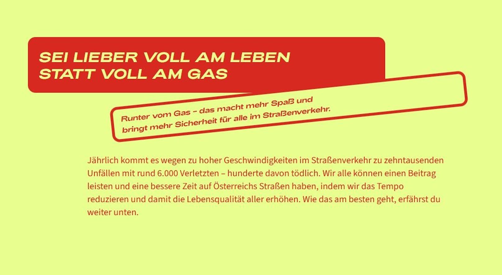 Vollamleben.at" – eine Website mit Tipps gegen das Rasen mit dem Auto