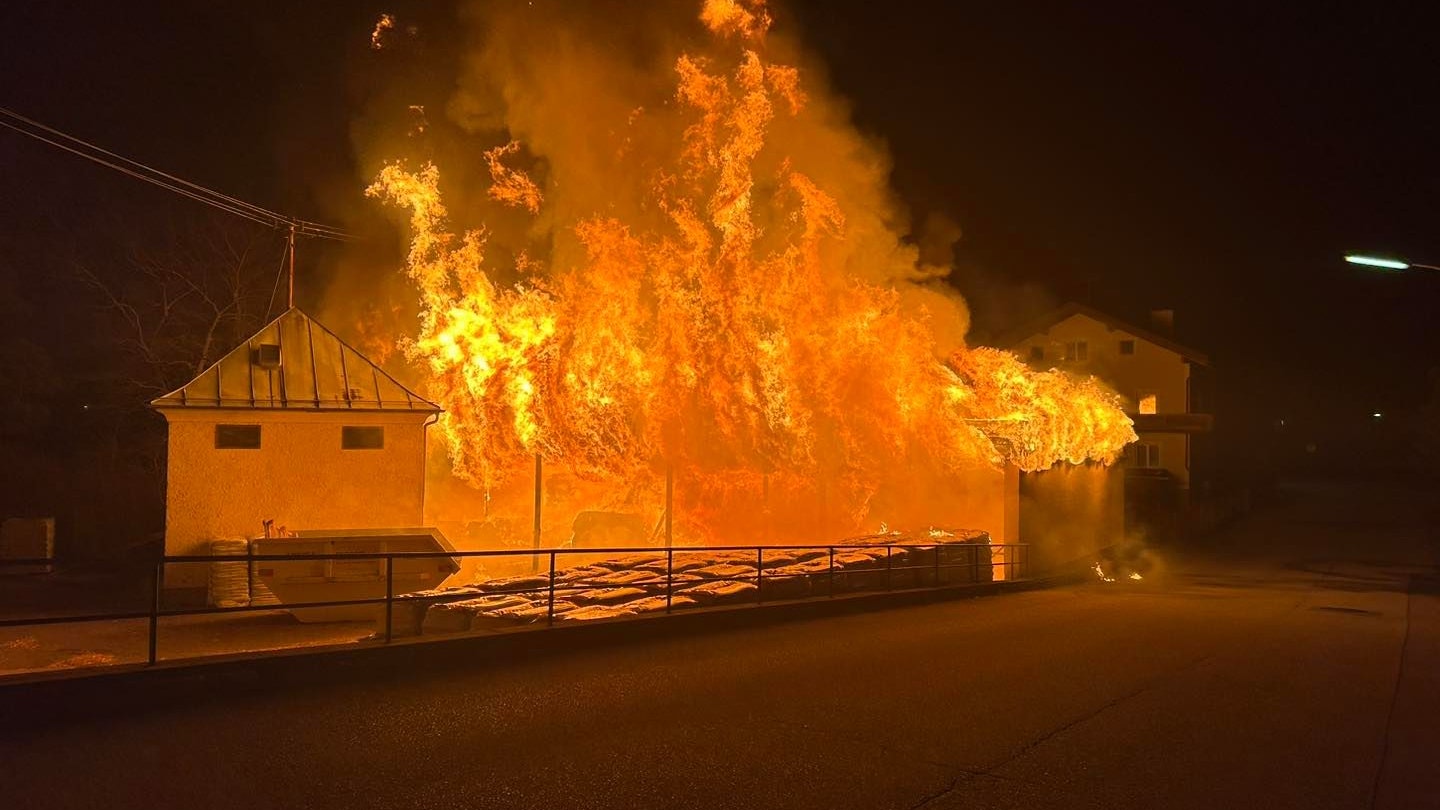 Die Lagerhalle ging in Flammen auf.