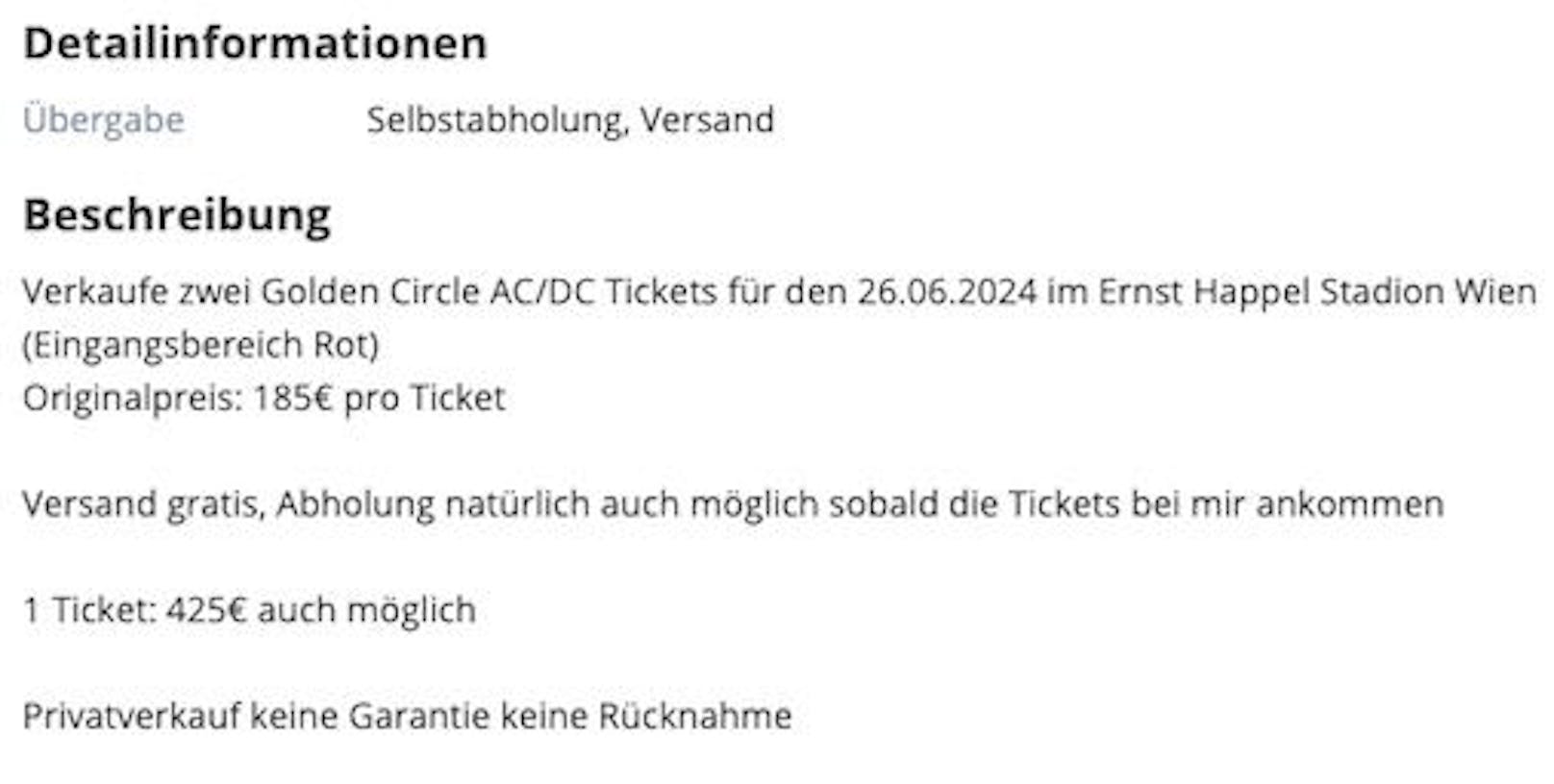 Überteuerte Karten für das AC/DC-Konzert in Wien machen derzeit auf Willhaben die Runde.&nbsp;