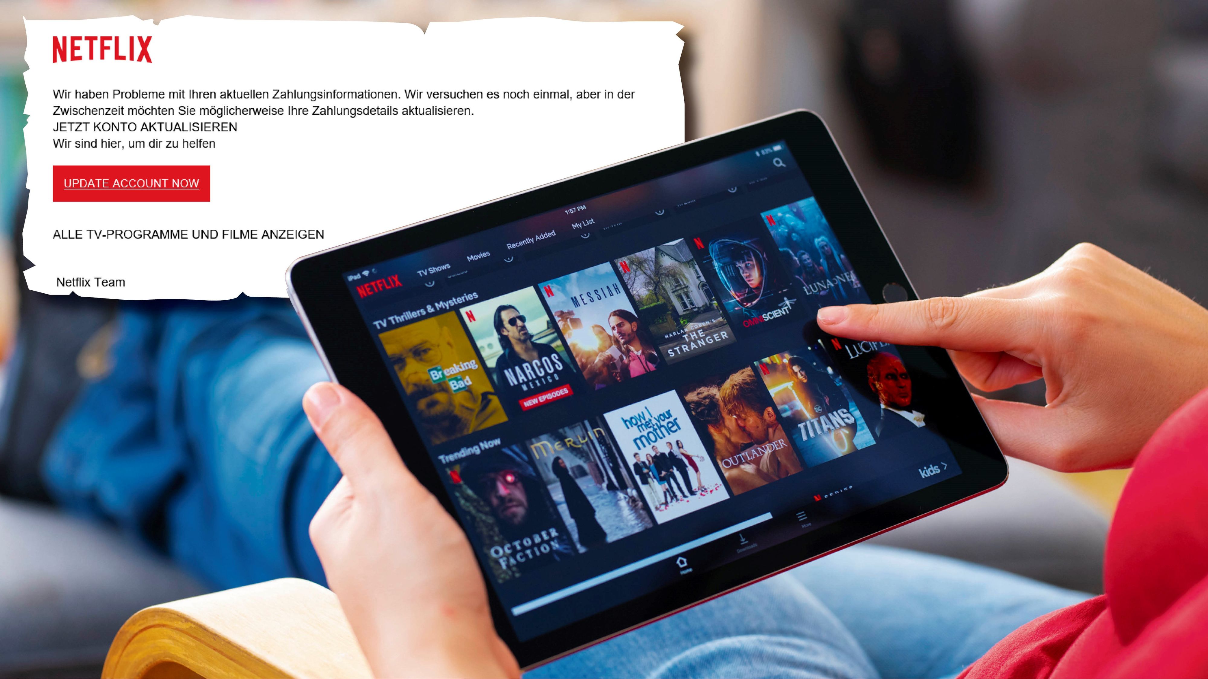 Im Mail werden Netflix-Kunden aufgefordert, auf den angegebenen Link zu klicken.