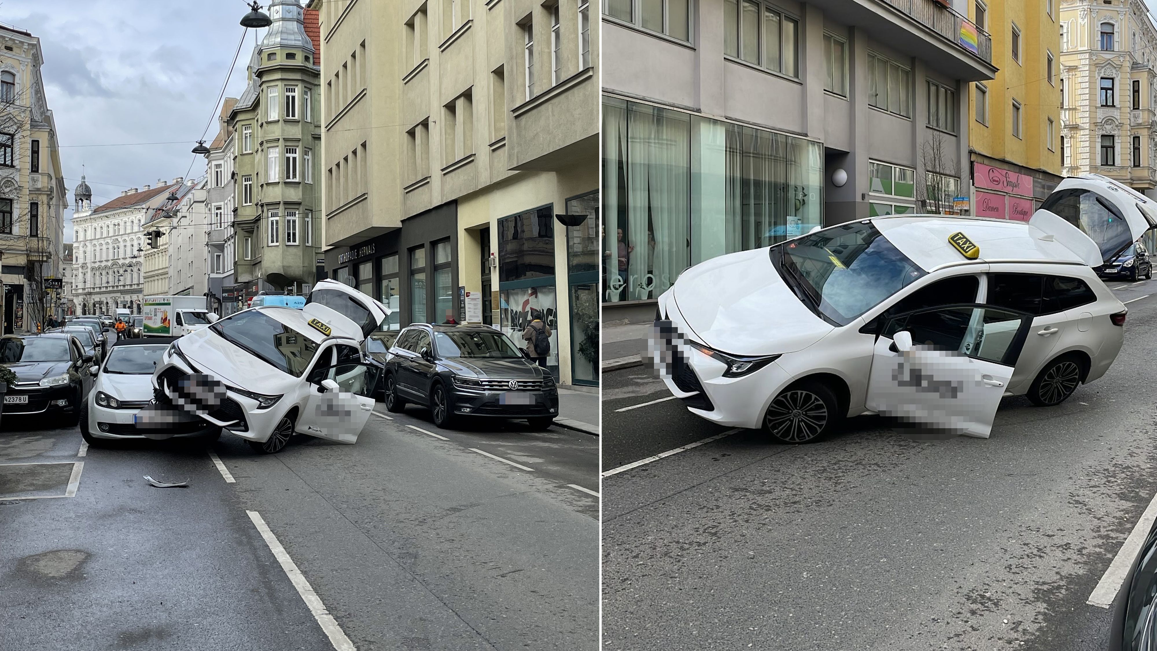 Die Wiener Berufsfeuerwehr kümmerte sich über den in der Luft hängenden Pkw.