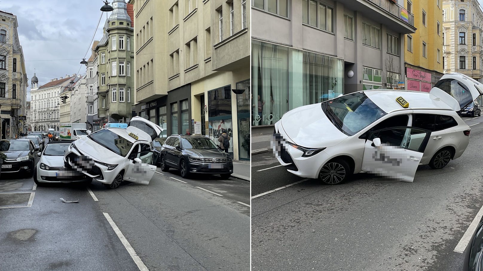 Kurioser Crash in Wien! Taxler landet auf VW-Haube