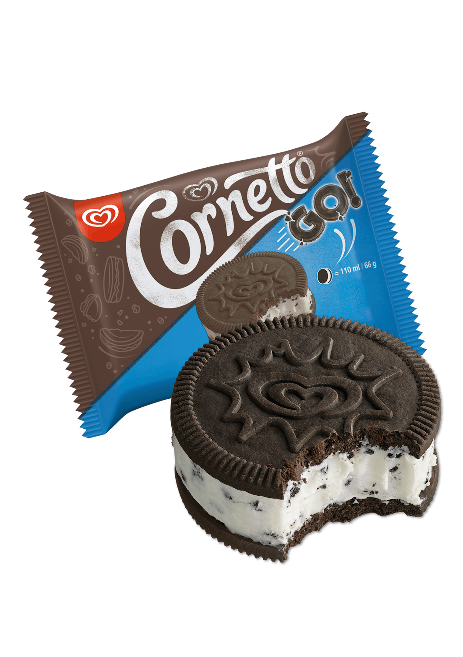 Cornetto Go: Die Marke, die für eine ganze Eis-Kategorie steht, wagt sich 2024 aus der Tüte bzw. dem Stanitzl. From Waffel to Keks. Cremige Eiscreme mit Vanillegeschmack und Kakaokeksstückchen zwischen zwei soften Kakao-Keksen. Preis: 1,90 Euro.