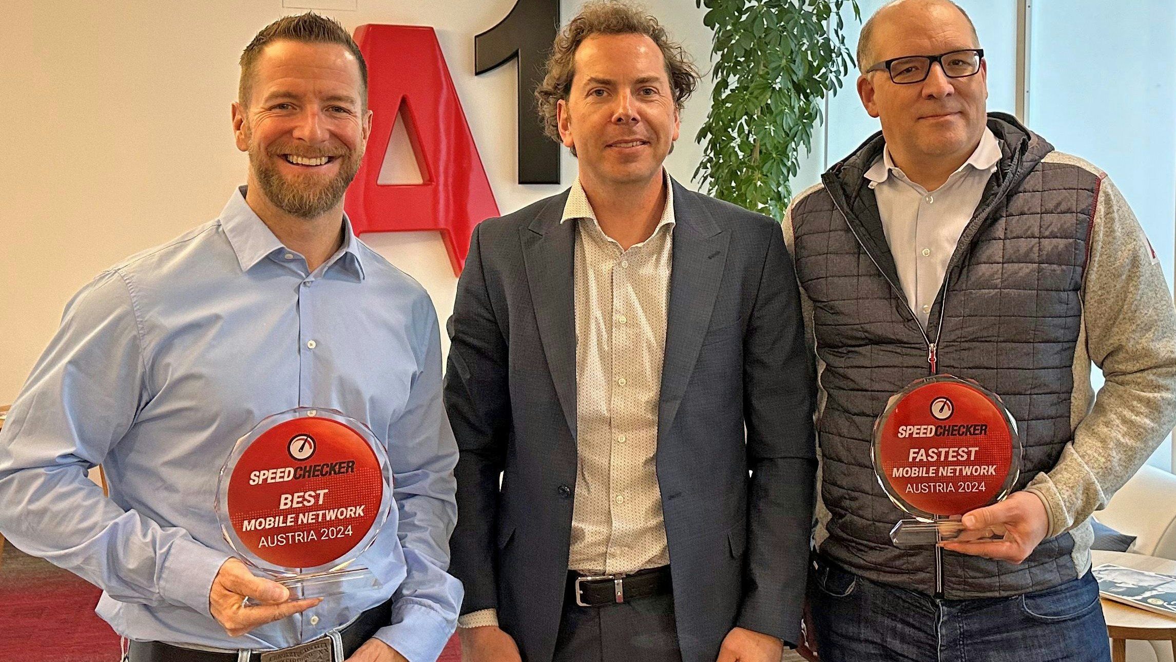 A1 CTO Alexander Stock, SpeedChecker CEO Janusz Jezowicz, A1 Chief Transformation, Market & Corporate Functions Officer Mathias Lorenz.