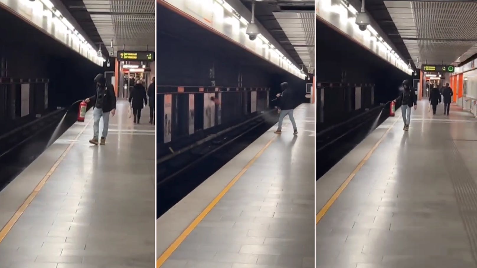 Rauchender Wiener randaliert mit Feuerlöscher in U-Bahn