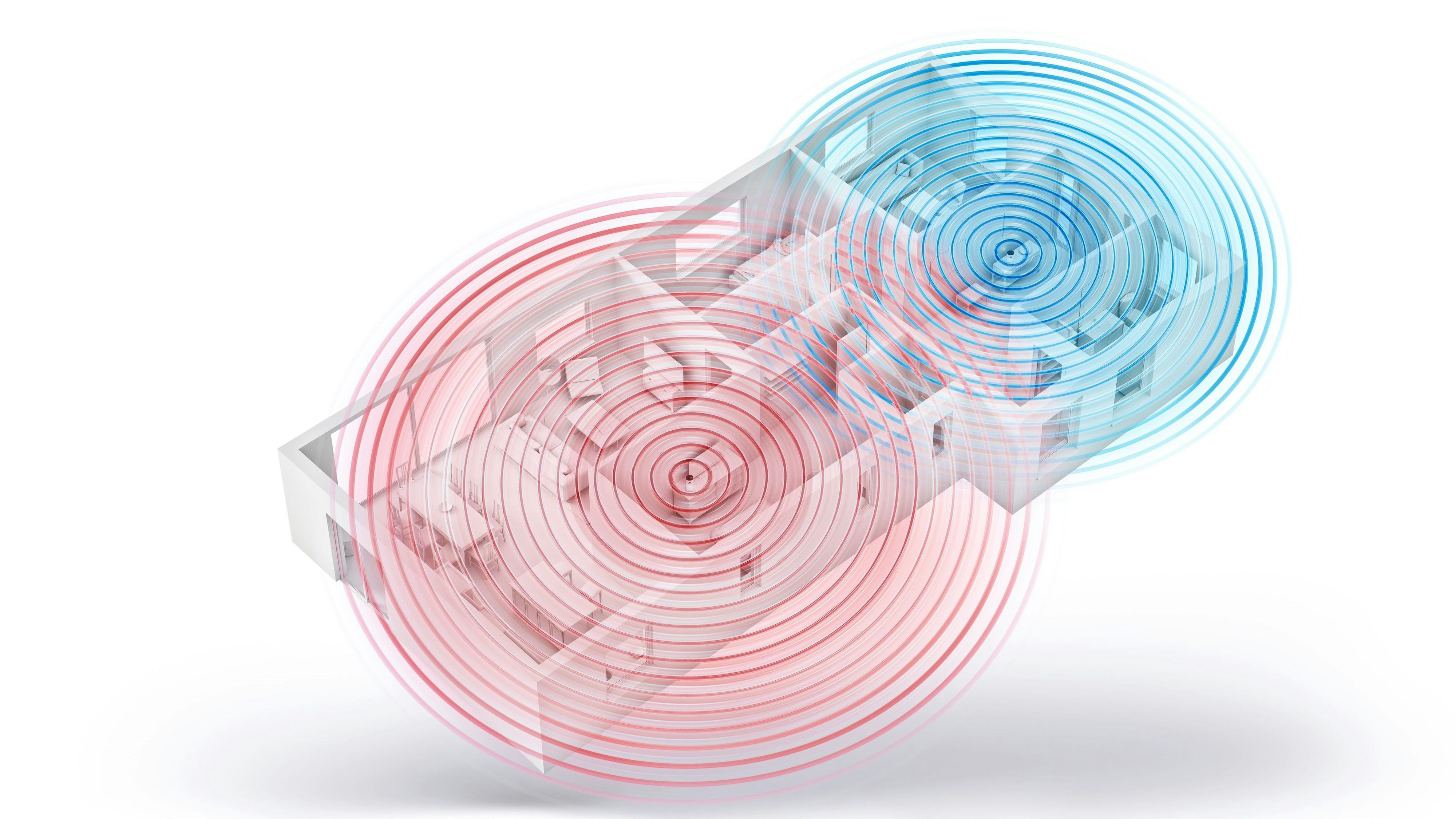 A1 Mesh WLAN-Verstärker verstärken das WLAN Signal des Modems (blau) und erweitern es auf alle Räume aus (rot).