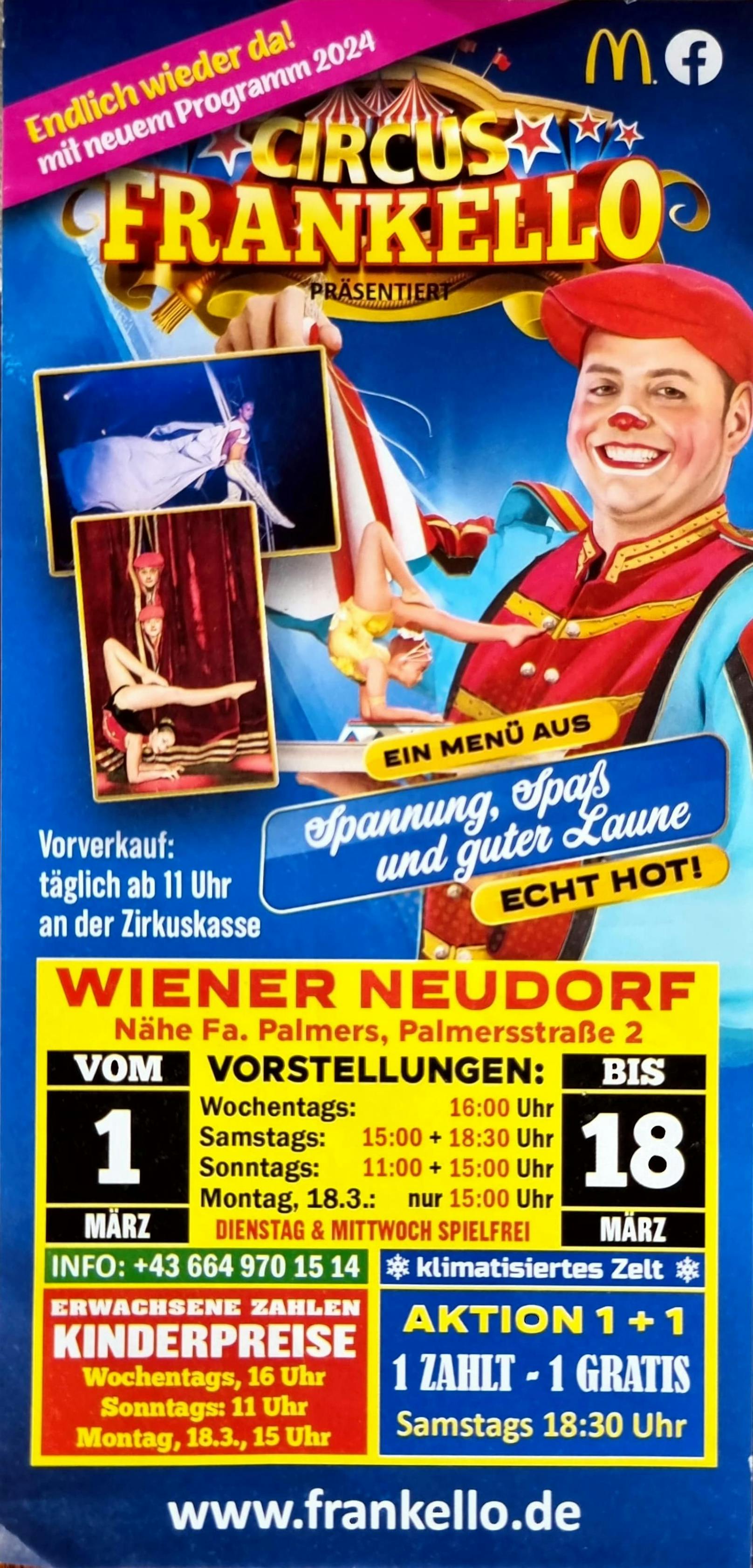 Circus Frankello gastiert von 1. bis 18. März in Wiener Neudorf.