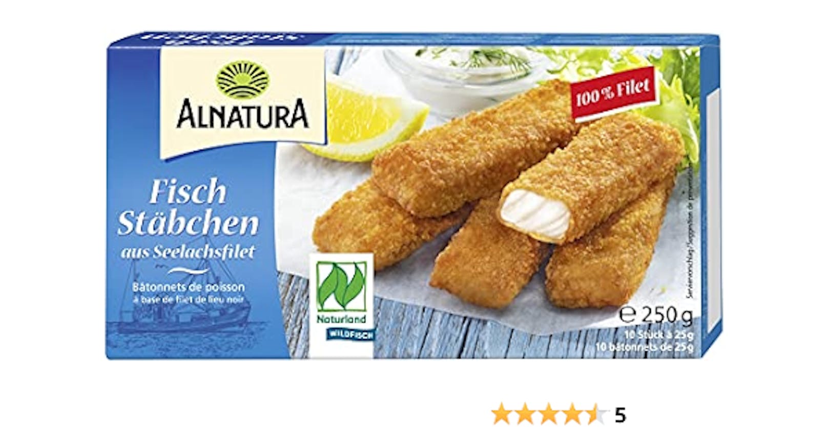 Die Fischstäbchen vom Bio-Anbieter Alnatura für 16 Euro je Kilogramm erreichten ebenfalls das Gesamturteil "gut".