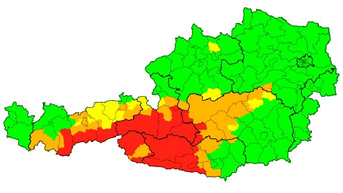 Die aktuellen Schneewarnungen für Österreich.