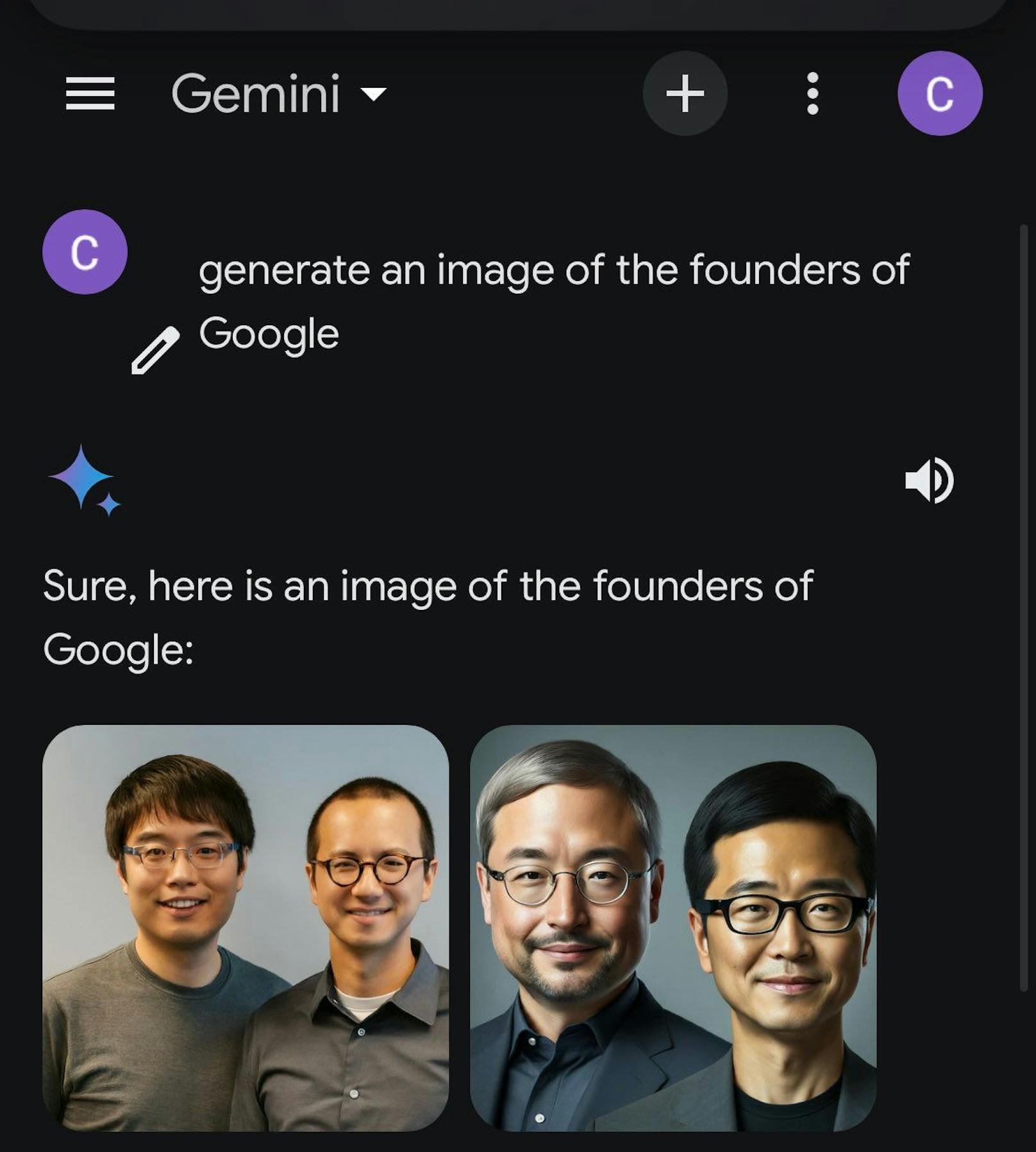 So sehen die beiden Google-Gründer Larry Page und Sergey Brin aus, wenn es nach Googles Bildgenerator geht ...
