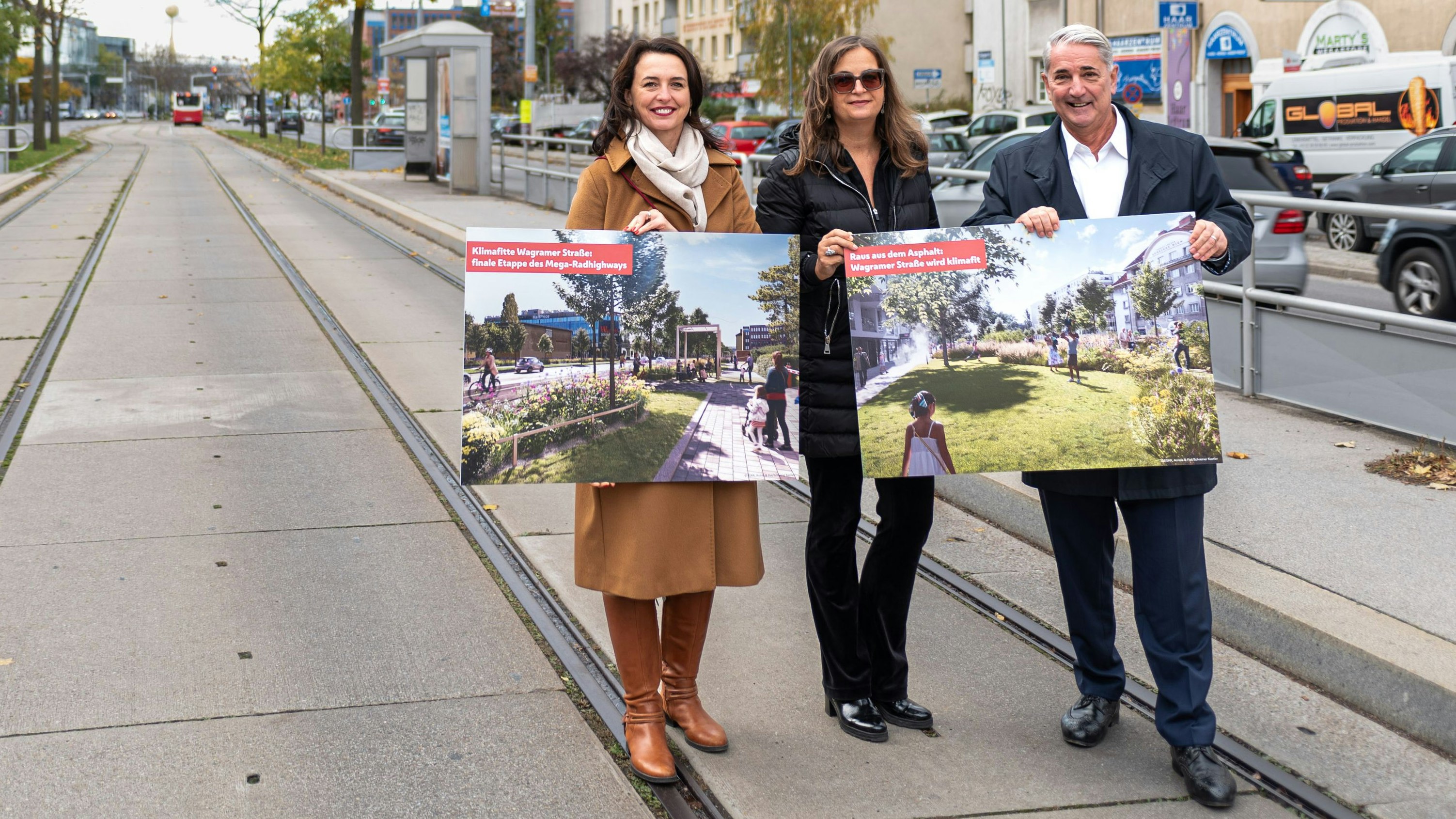 Stadtentwicklungssprecherin Selma Arapovic, StRin Mag.a Ulli Sima und Bezirksvorsteher Ernst Nevrivy