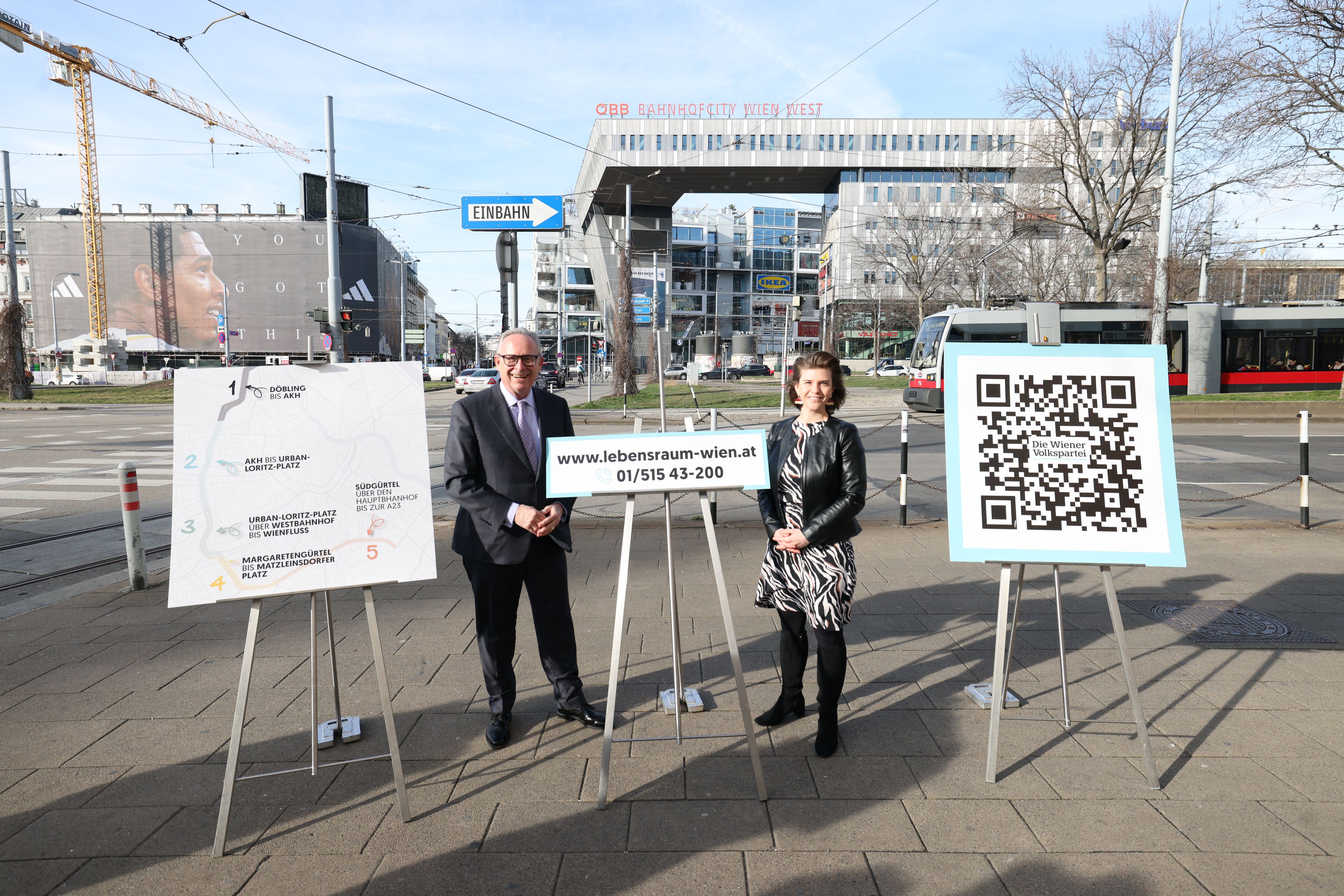 ÖVP Wien-Landesparteiobmann Karl Mahrer und Planungssprecherin Elisabeth Olischar gaben den Startschuss für die Bürgerbeteiligung zur Gürtel-Neugestaltung. 
