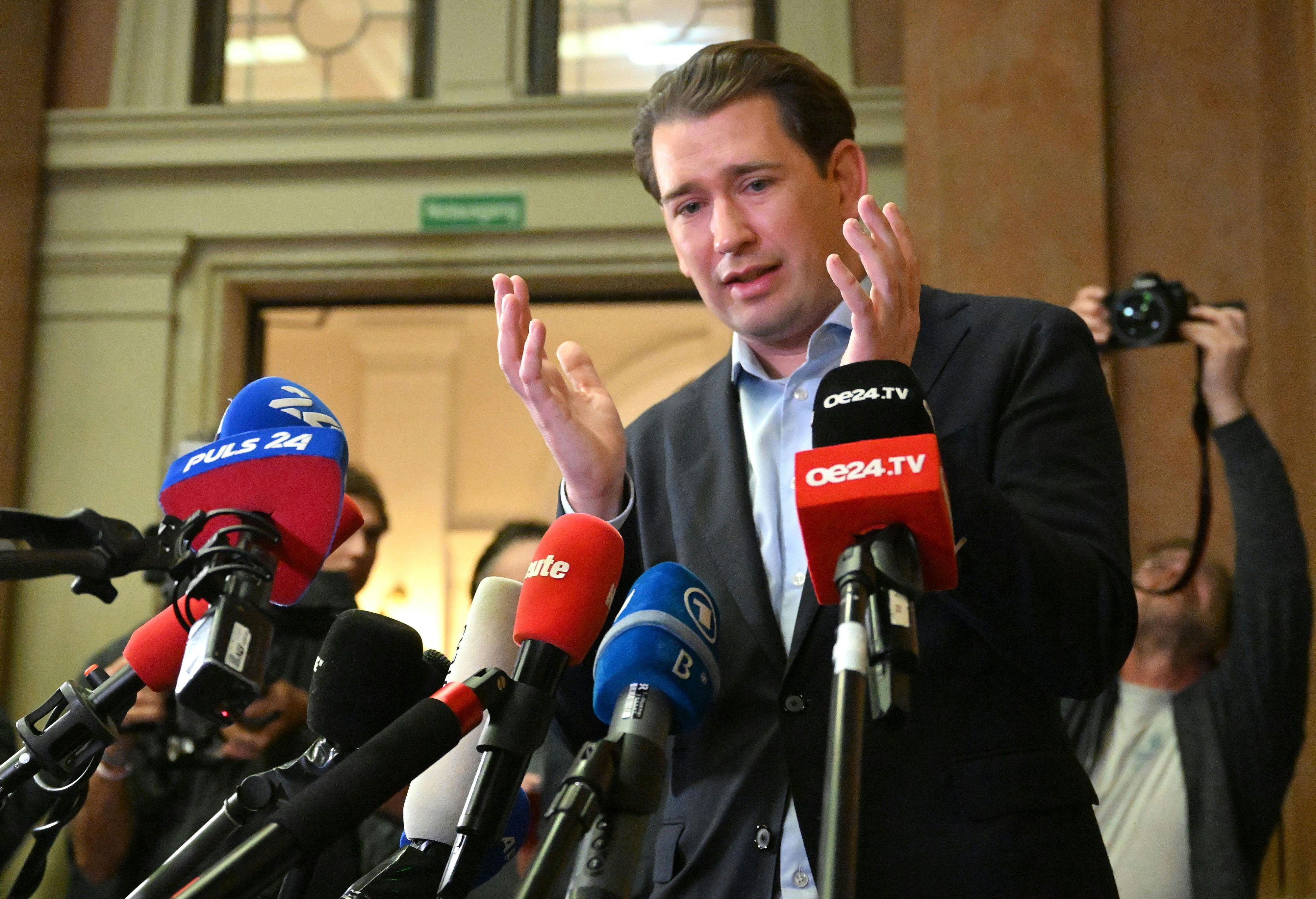 Der frühere Bundeskanzler Sebastian Kurz (ÖVP) nach seinem Schuldspruch wegen Falschaussage am 23. Februar 2024.