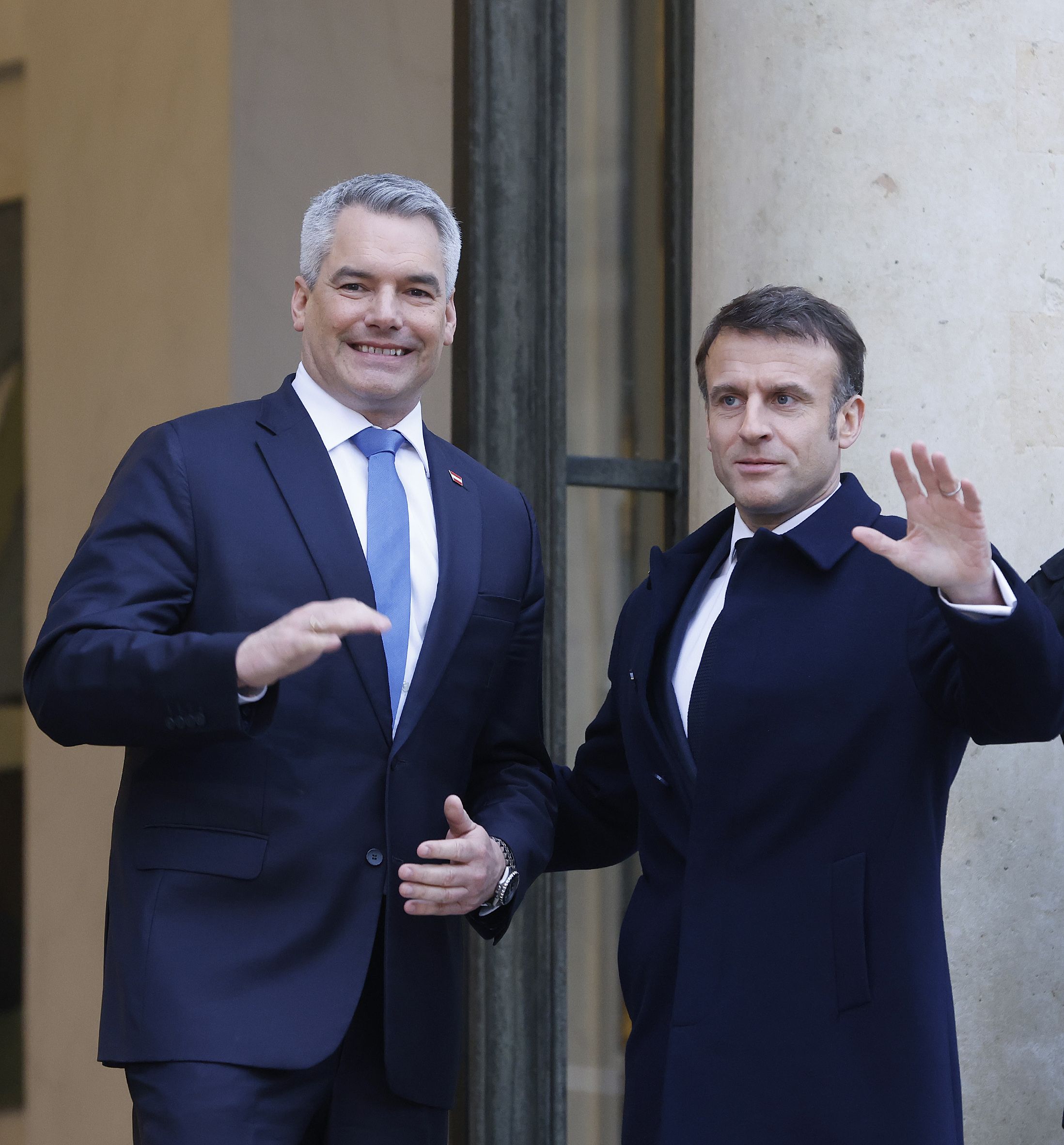 Bundeskanzler Karl Nehammer und Frankreichs Präsident Emmanuel Macron.