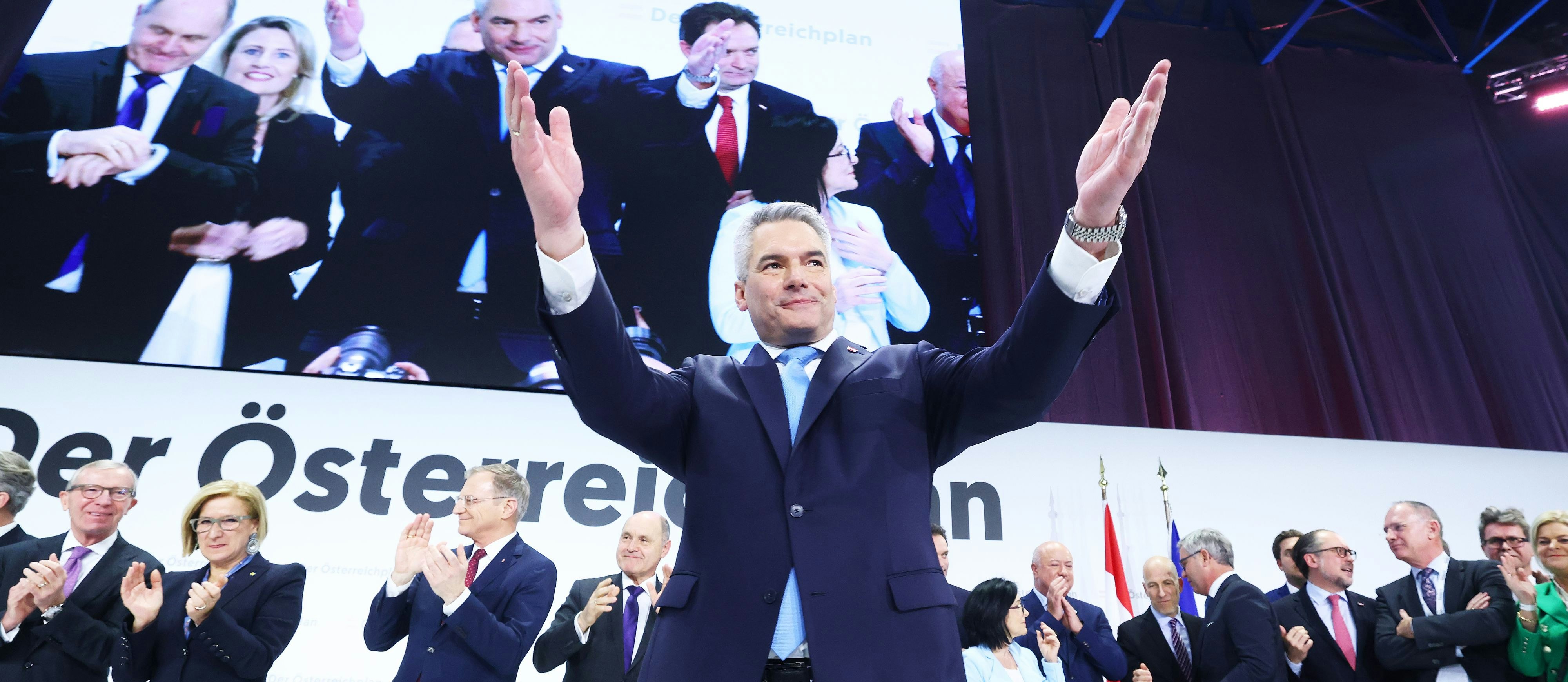 ÖVP-Bundeskanzler Karl Nehammer präsentiert am 26. Jänner 2024 in Wels seinen "Österreichplan" 