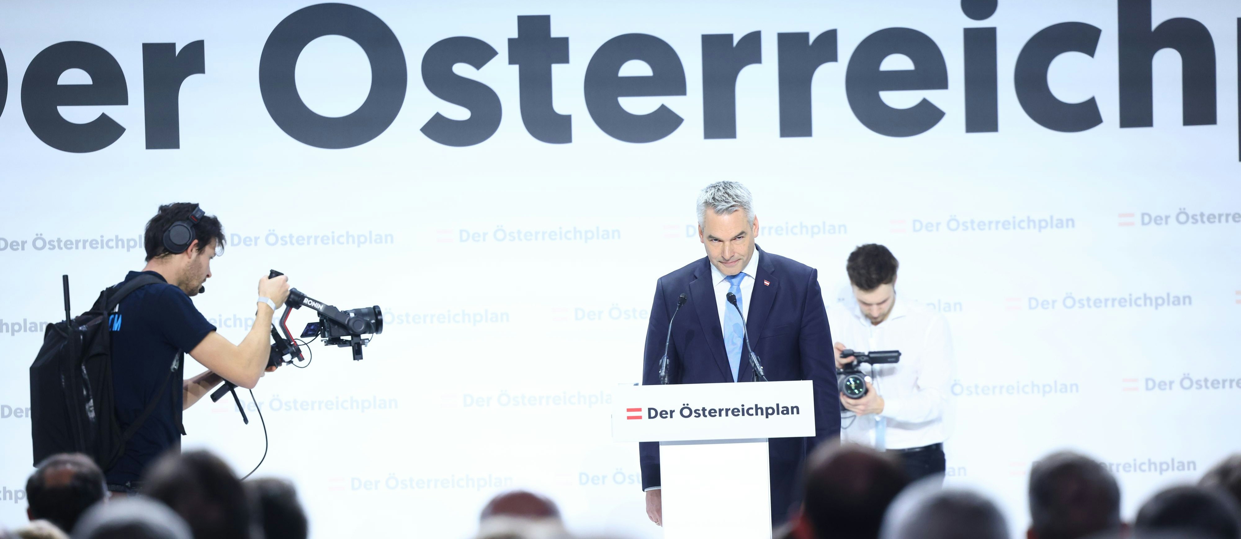 ÖVP-Bundeskanzler Karl Nehammer präsentiert am 26. Jänner 2024 in Wels seinen "Österreichplan" 