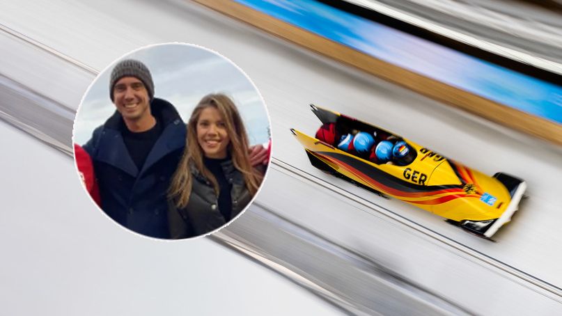 Mark Mateschitz und Victoria Swarovski stiegen mit Christoph Hafer in den Bob.