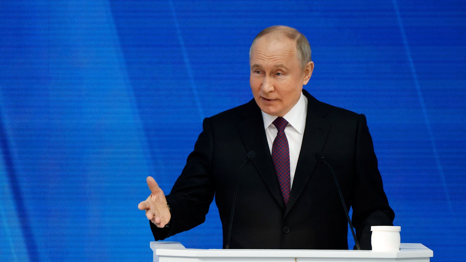 Russlands Präsident Wladimir Putin während seiner Rede zur Lage der Nation am 29. Februar 2024,