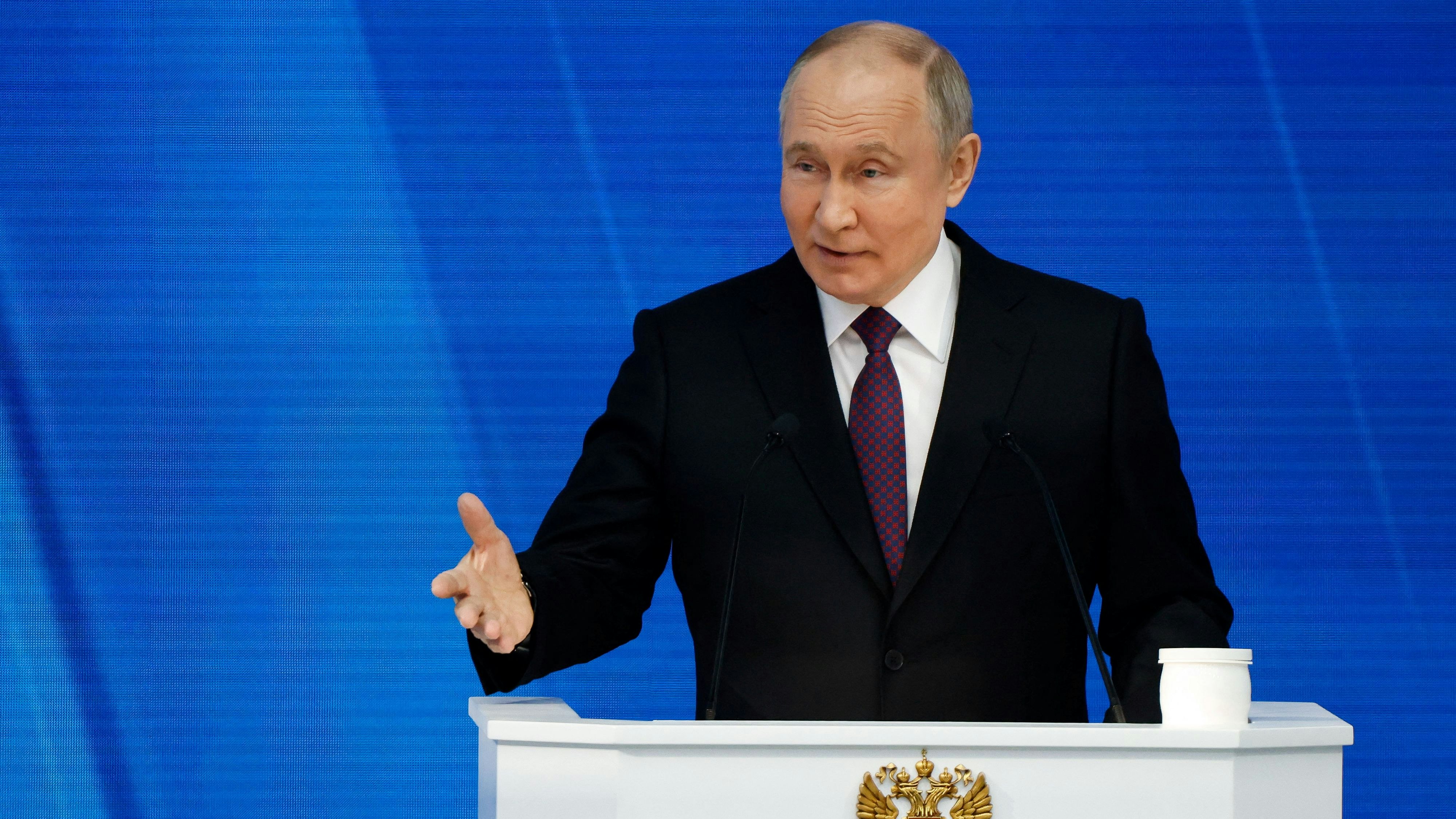 Russlands Präsident Wladimir Putin während seiner Rede zur Lage der Nation am 29. Februar 2024,